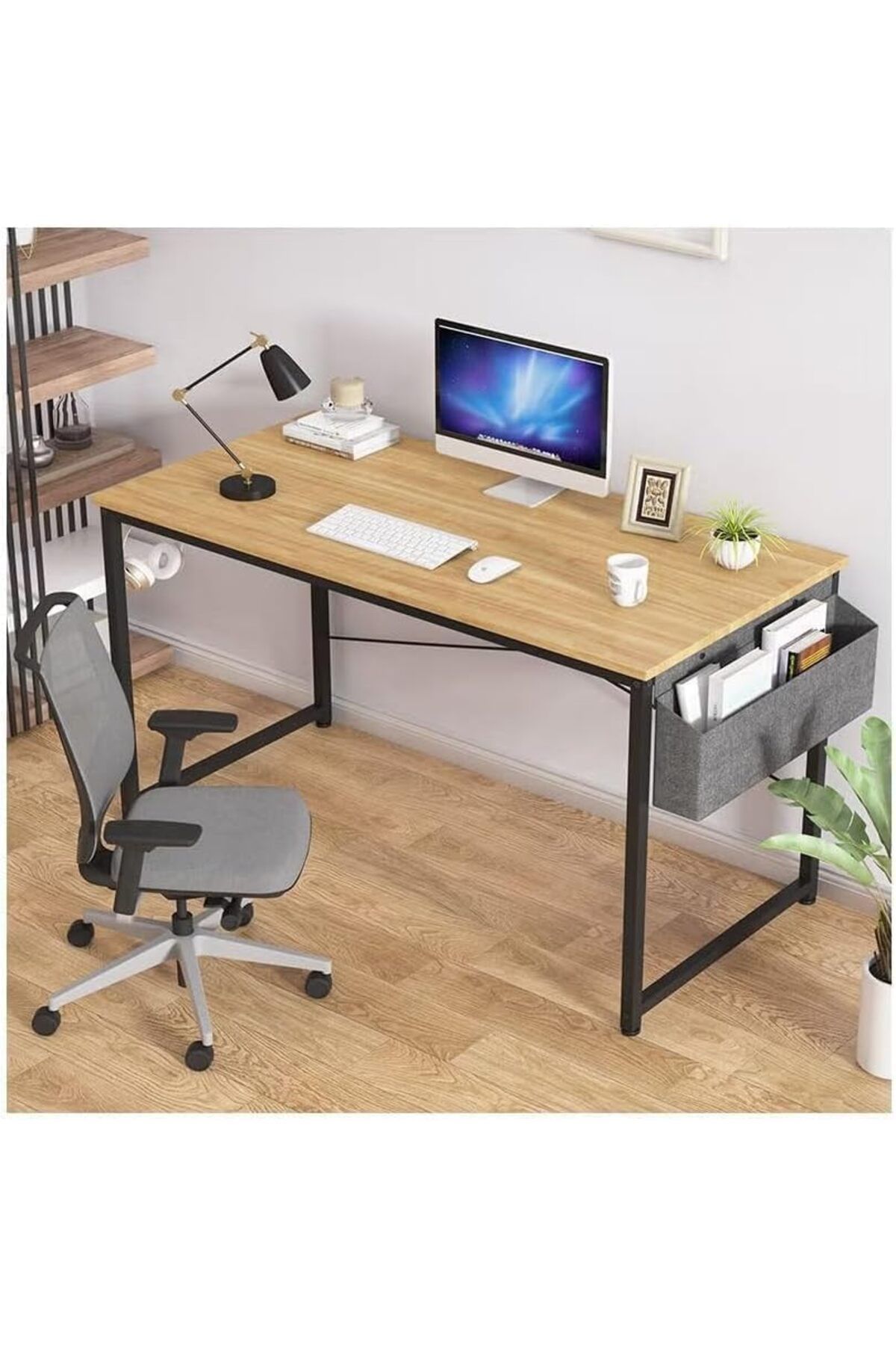 GENERAL-Small home computer desk with storage bag and hook, writing desk for studying and home office 5