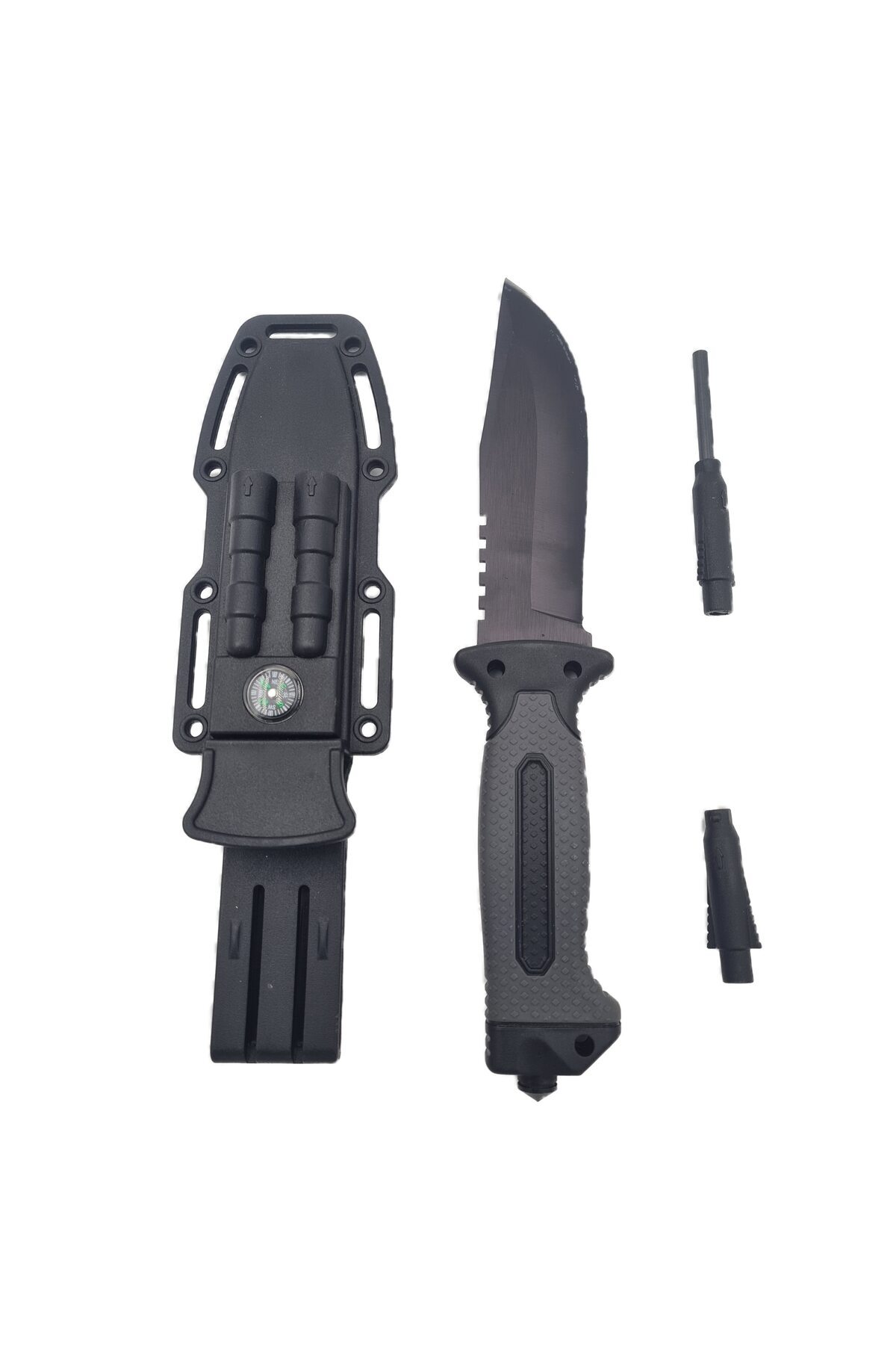 dalimag-Hunting Knife with Compass, Blade Sharpener, Fire Starter, Whistle, Protective Sheath, Black, Dalima 4