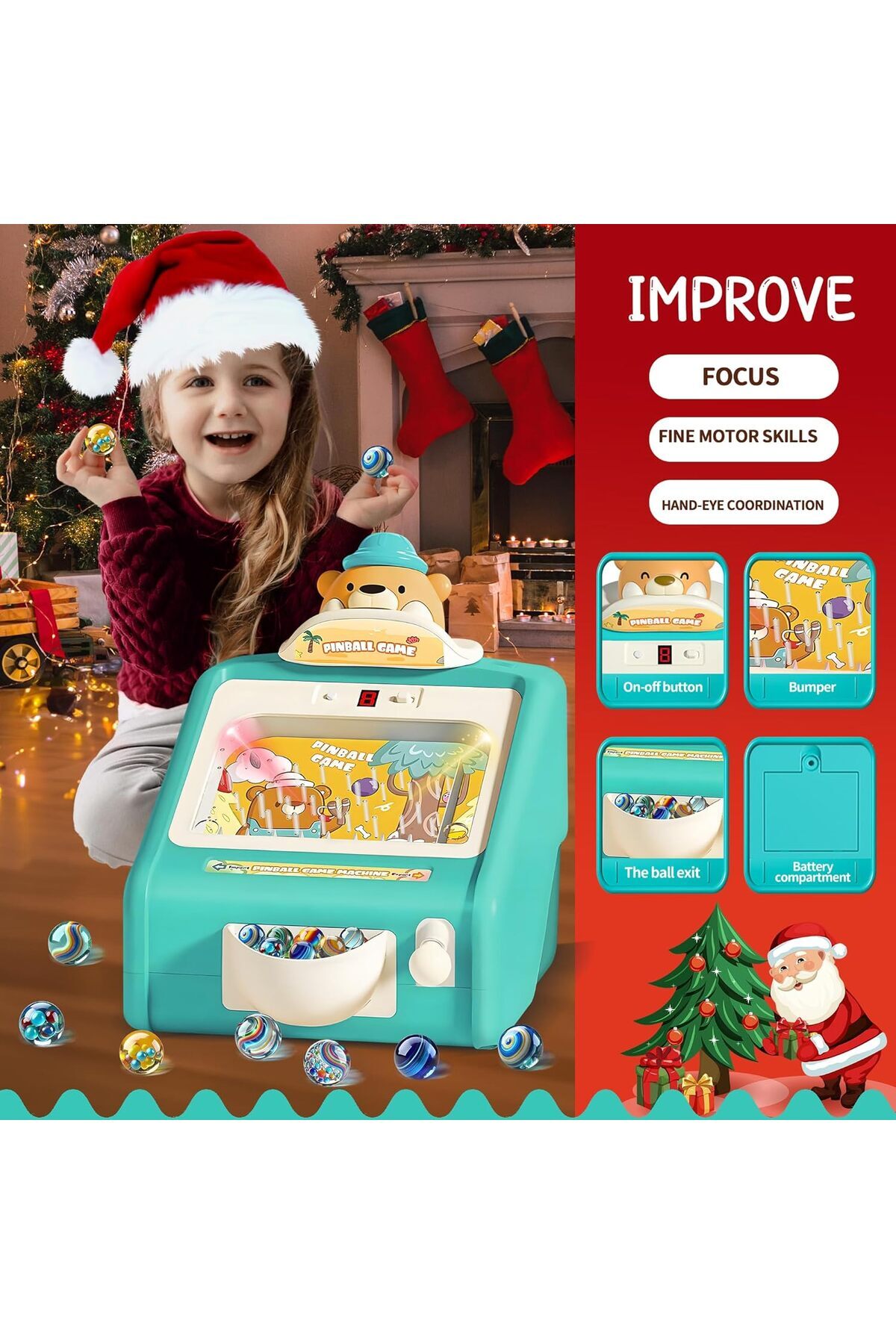 Toybox-Mini Pinball Machine for Kids Electronic Table top Arcade Games for Home with Lights & Music 5