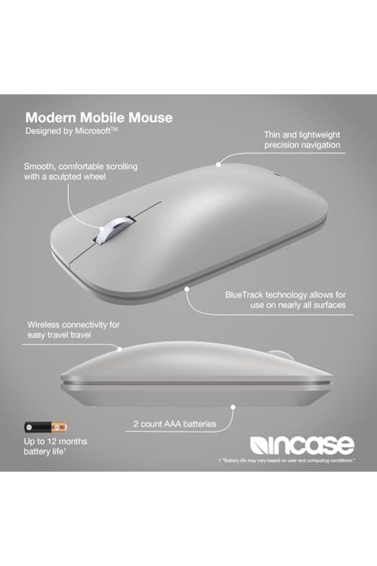 İncase-Modern Mobile Mouse – Designed by Microsoft – Lightweight, Precision Navigation, Right/Le 4