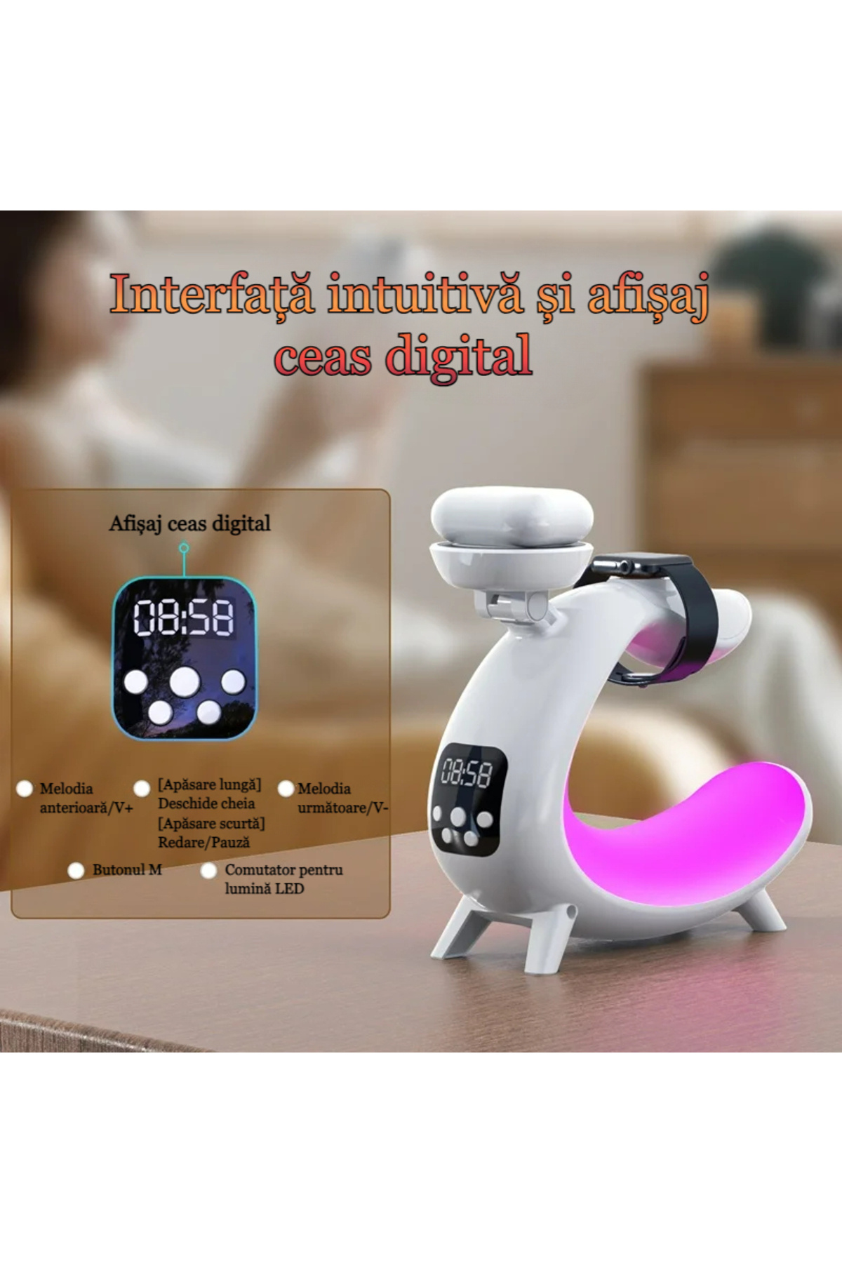 VENTLEX-Wireless Charger, 6 in 1 RGB Fast Charge, With Built-in Speaker, Digital Clock, Lighting, Magsafe 5