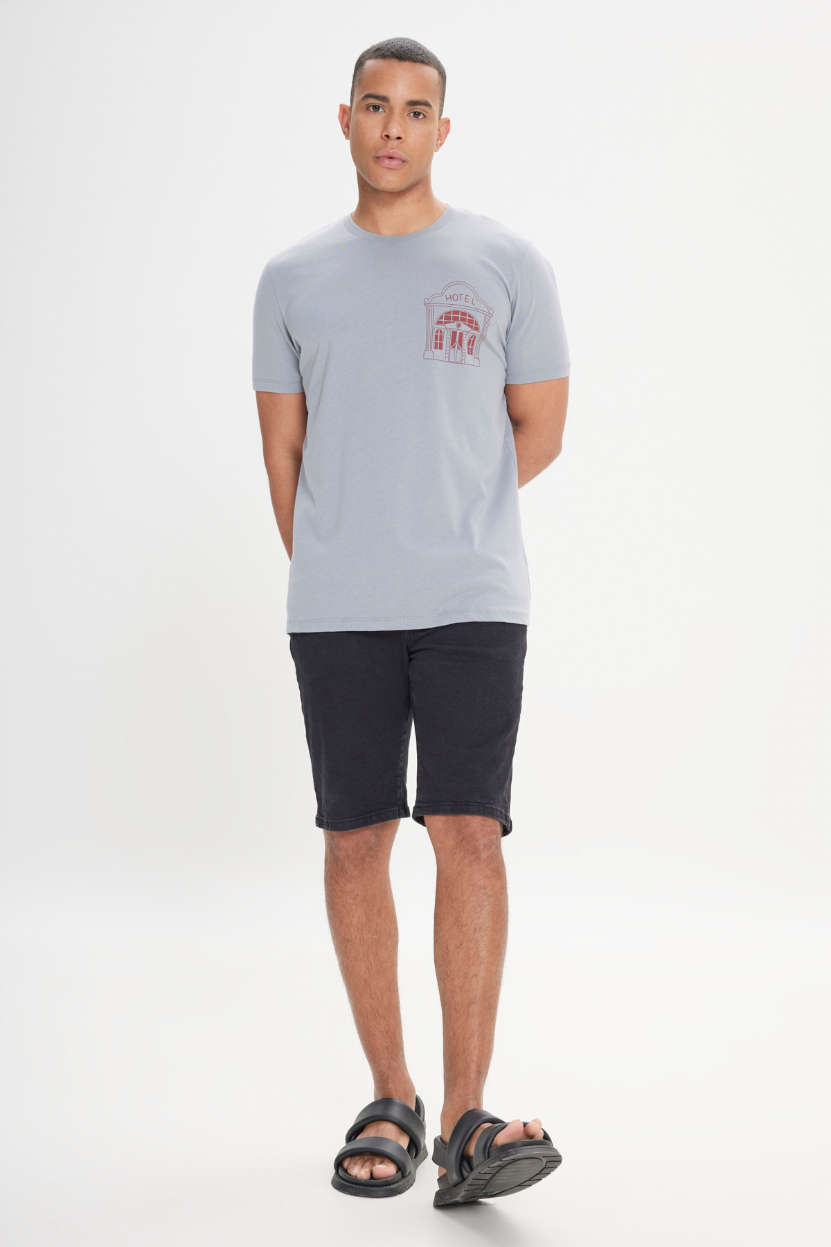 AC&Co / Altınyıldız Classics  Erkek Gri Standart Fit Normal Kesim %100 Pamuk Baskılı Bisiklet Yaka Tişört - Görsel 3