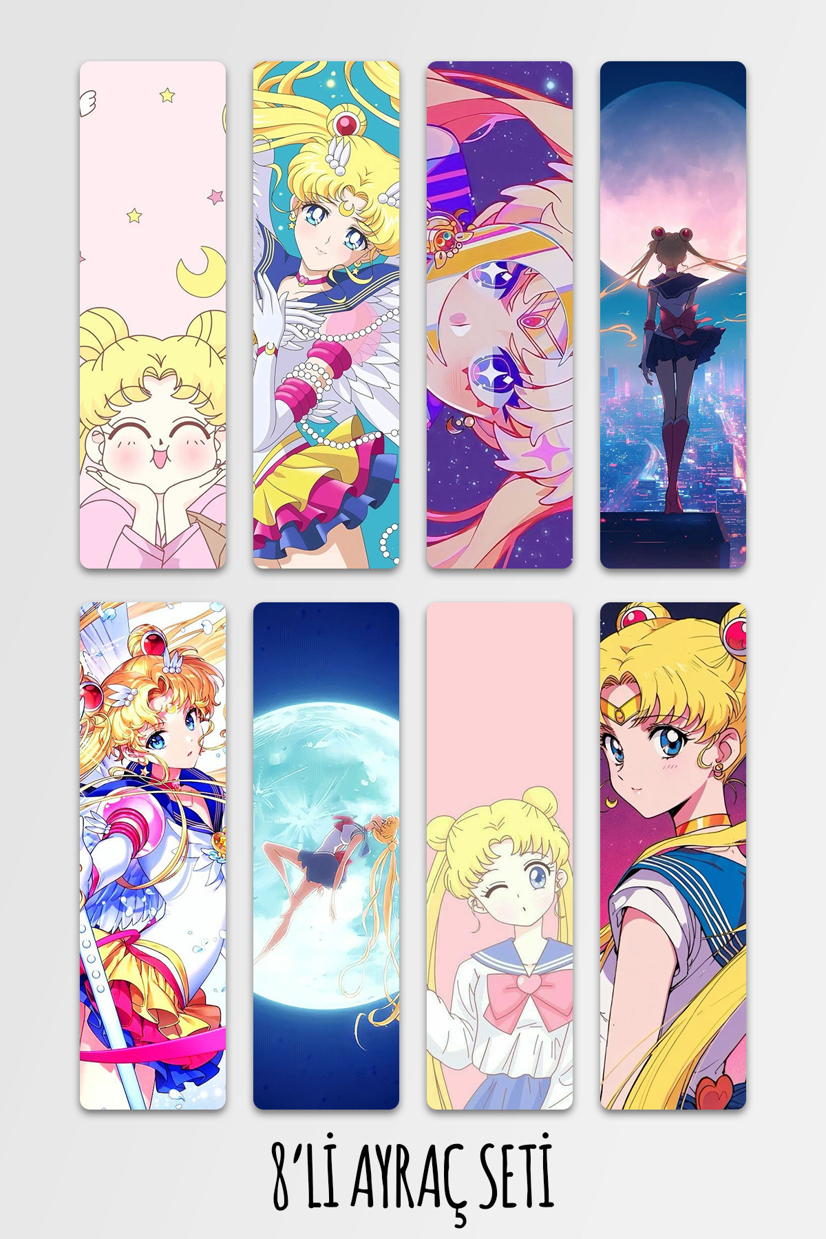 Anime Marketi Sailor Moon Ay Savaşçısı Anime Temalı Ayraç Seti 8'li Kitap Ayracı Seti 14,50x5cm Boyutunda