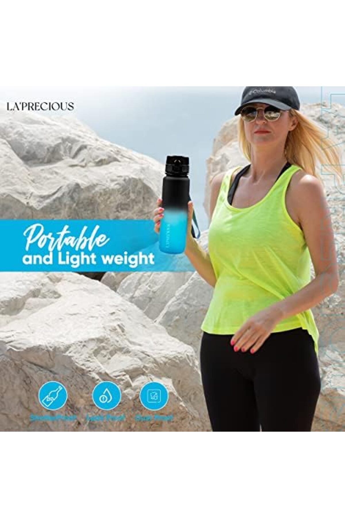 LA' PRECIOUS-Water Bottle for Adults, 1 liter-USA Tritan Material, Non-Toxic BPA Free, Fast Flow, Fl 5