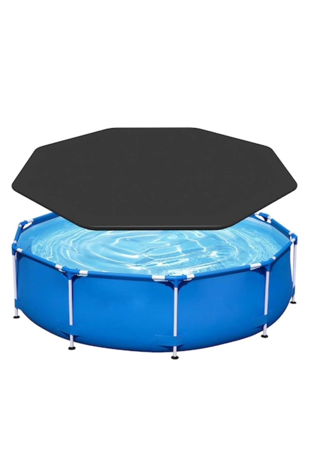 Optim Solution-Cover for Round Pool with Metal Frame, Diameter 427 cm, Drain Holes, Fixing Straps, Black 1