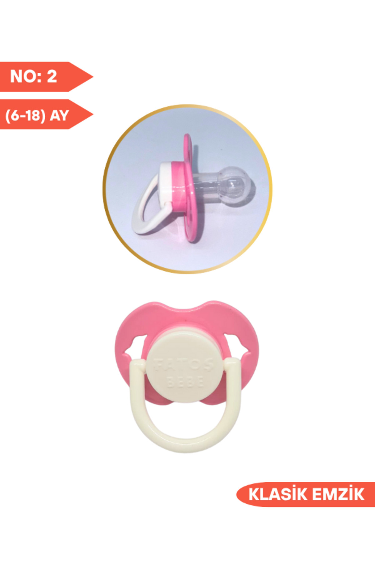 Fatoş Bebe Klasik Silikon Emzik ,NO: 2 (6-18) Ay, Pembe Bebek Emziği