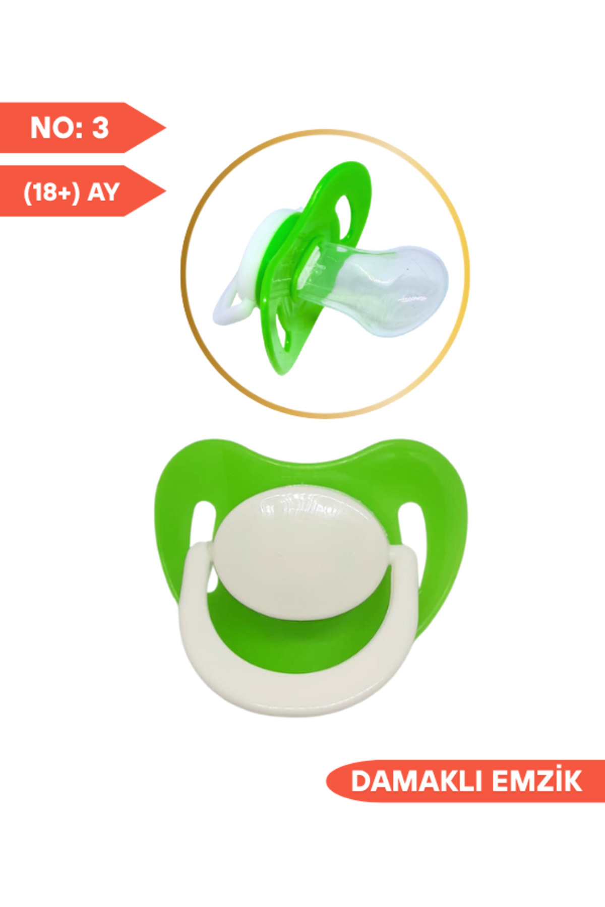 Fatoş Bebe Damaklı Silikon Emzik ,NO: 3 (18+) Ay, Yeşil Bebek Emziği