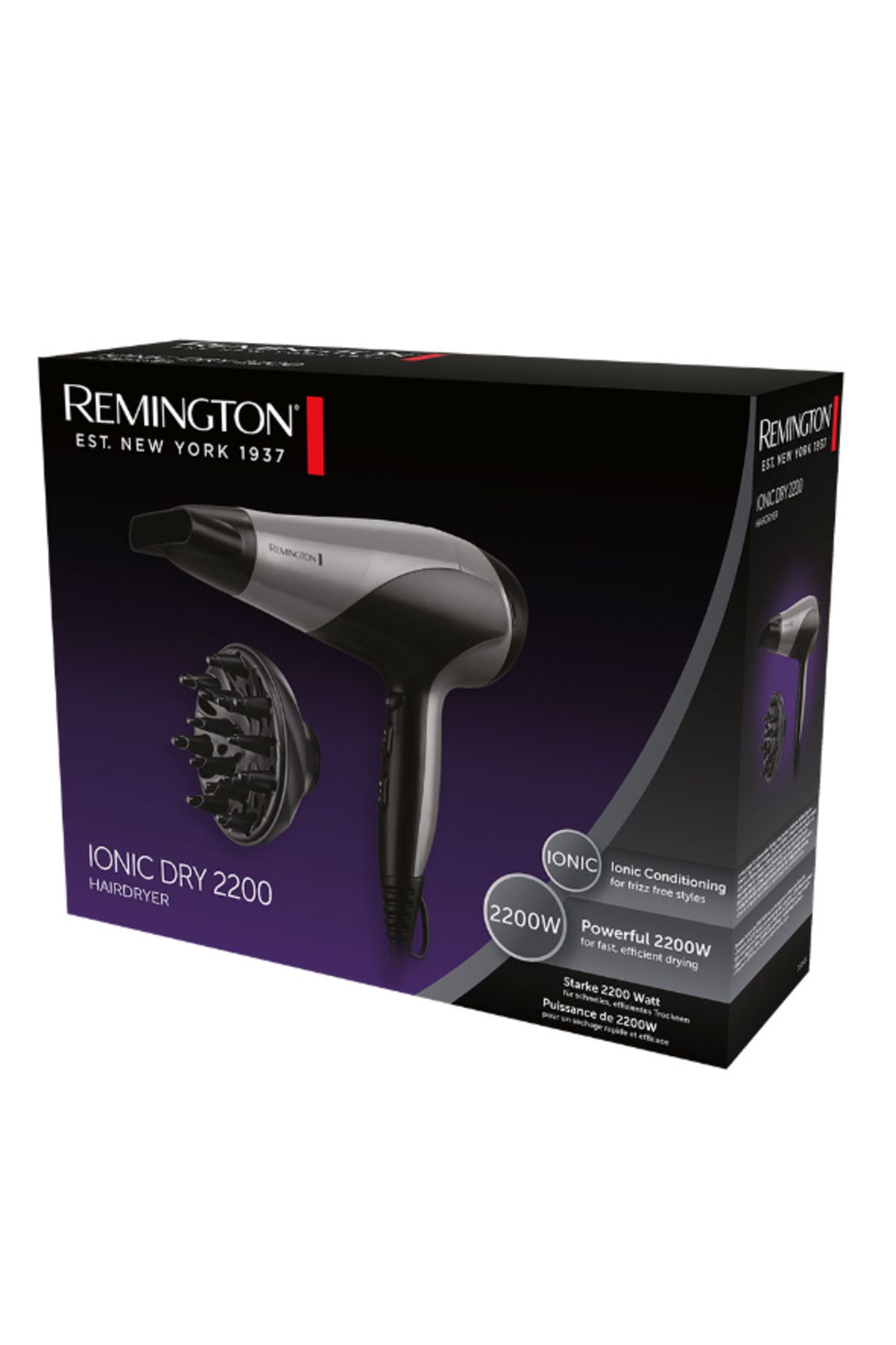 Remington-Suszarka do włosów | D3190S | 2200 W | Liczba ustawień temperatury 3 | Funkcja jonizacji 4