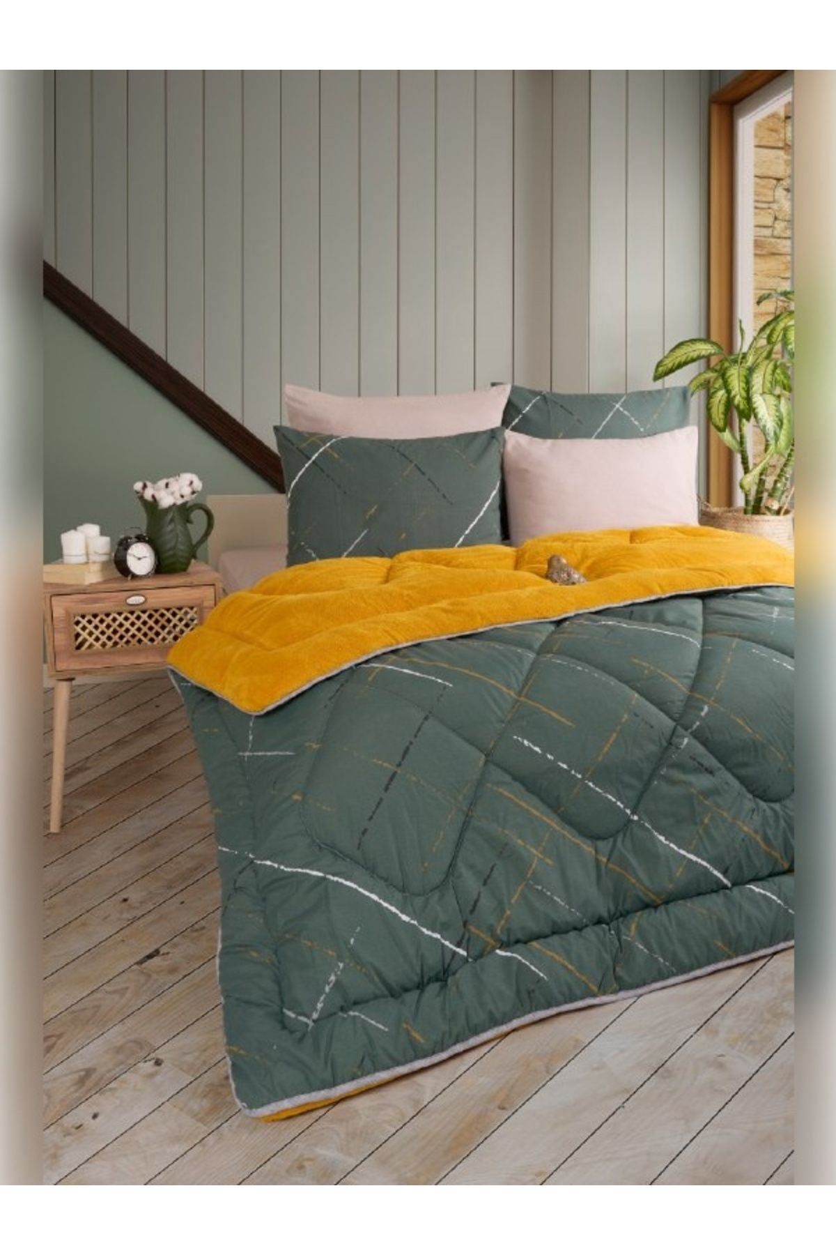 Sudemhome-Double Welsoft Sleeping Set Double Sided Wellsoft Fluffy Fleece Quilt and Battal Fitted Sheet 4