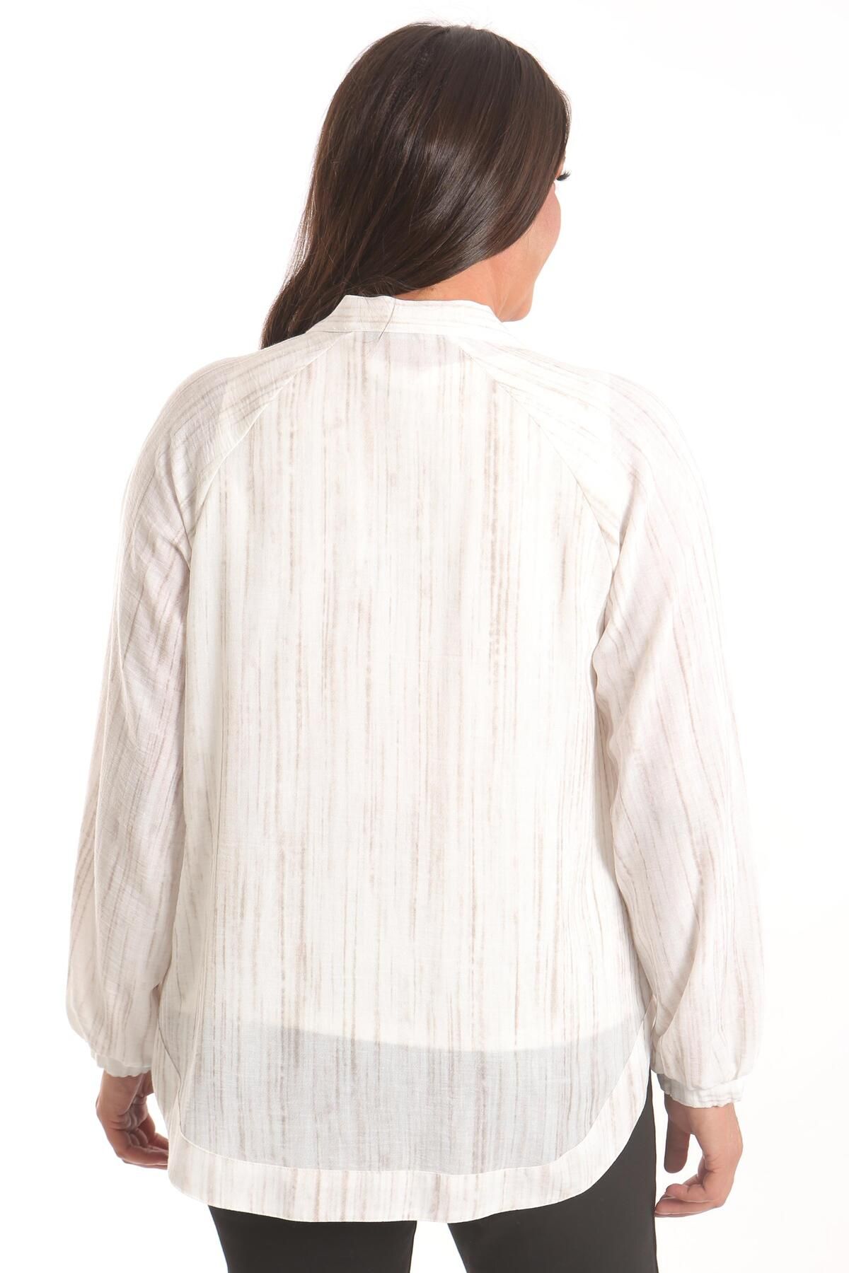 Metpoint-Trend42Plus Large Size Fabric Striped Oversize Ecru Jacket with Elastic Sleeves 5