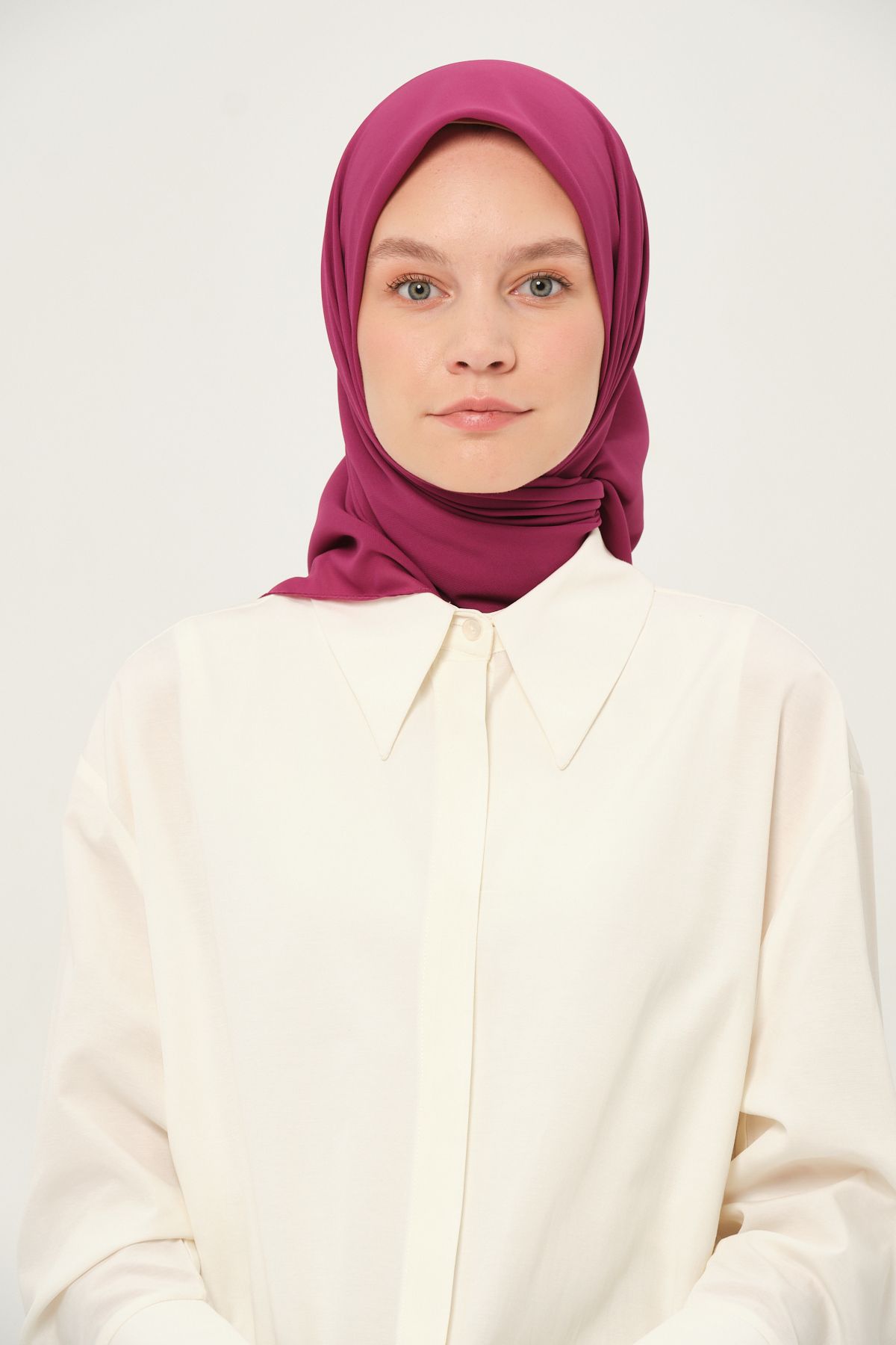 Madame Polo-Plain Chiffon Square Scarf Fuchsia 4