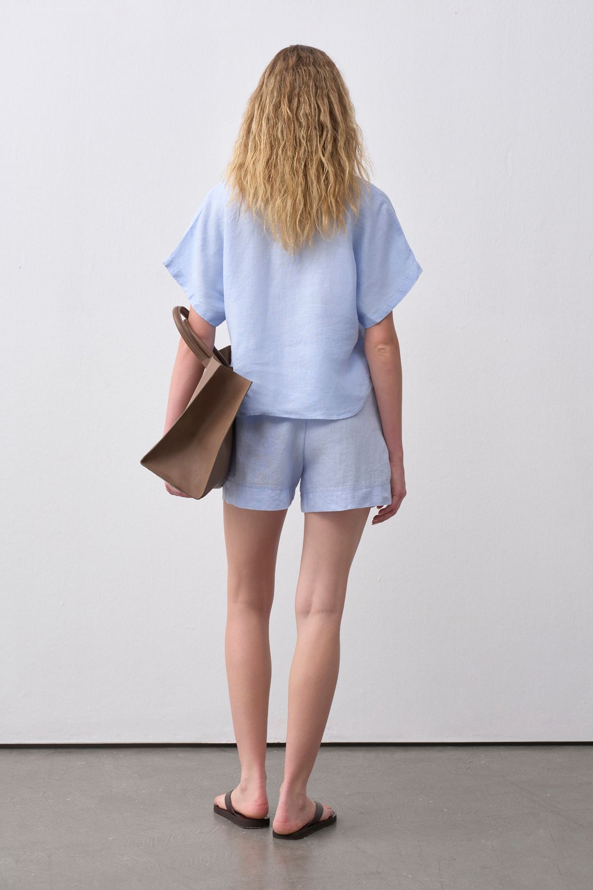 mathilda store-Women's Blue Linen Shorts Shirt Set 8