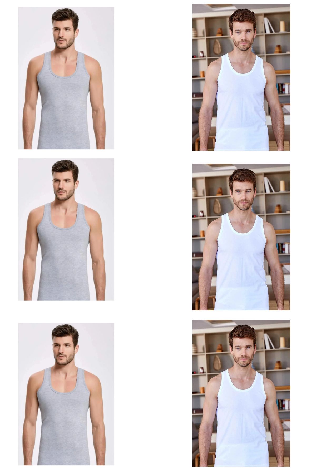 QULAT-Men's Cotton Plain Classic Singlet Grey-White / 6 Units 1