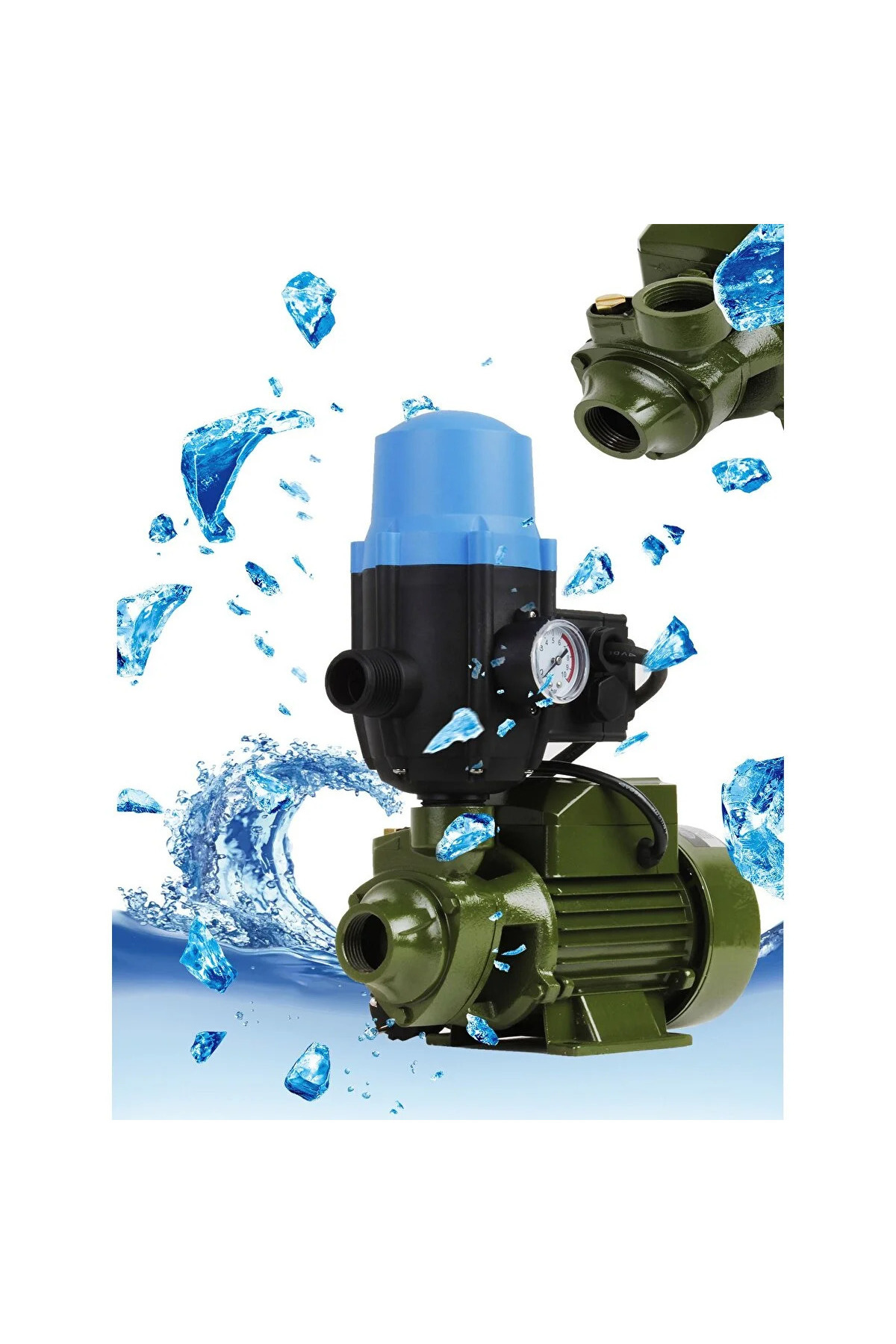 Genel Markalar Bakır Sargılı 22 Bar Ayarlı Su Pompası Paket Hidrofor QB60 Max 9 Metre Emiş 20 Metre Yükseklik 0.5hp