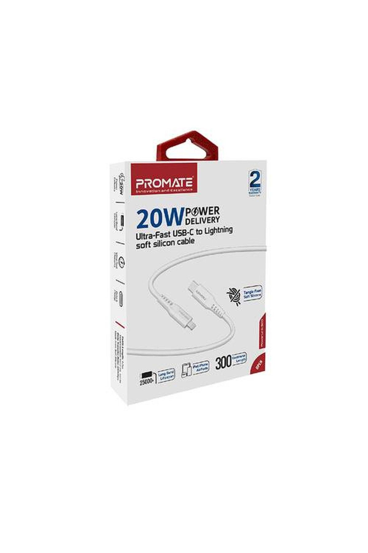 Promate-A powerful 20W charging cable with USB-C to Lightning technology for an unparalleled charging experience. Made of silicone. 3