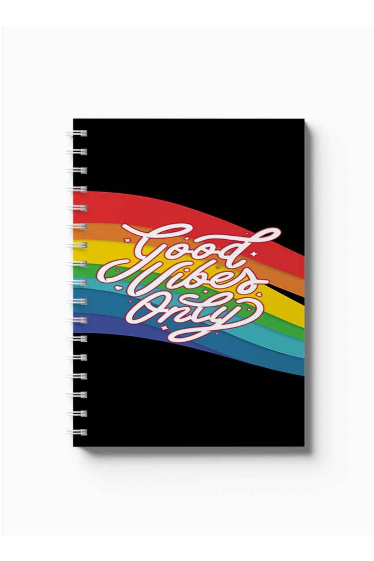 LOWHA-Spiral Notebook with Front and Back Hard Covers Featuring Rainbow Good Vibes Only Design 5