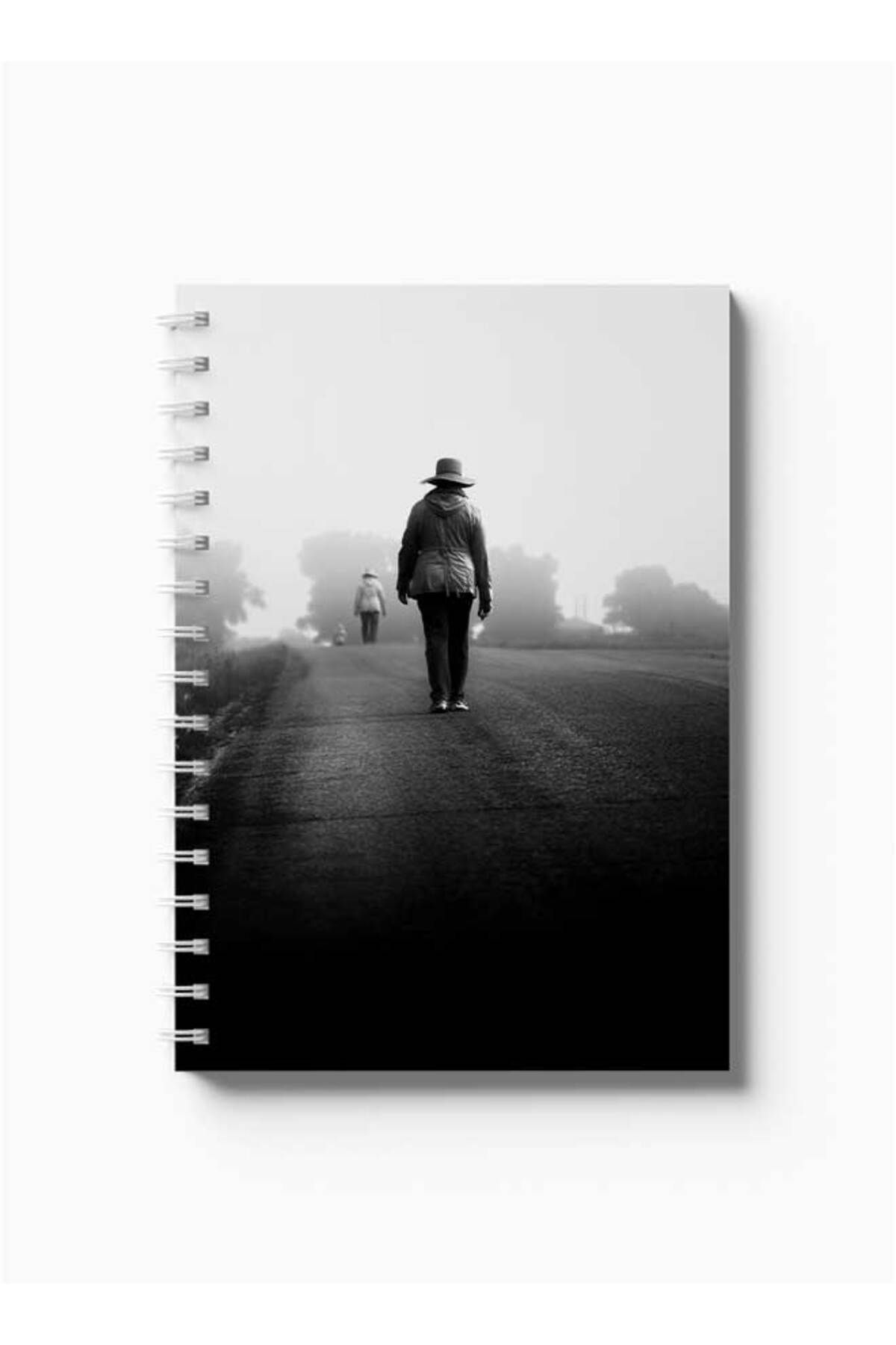 LOWHA-Spiral Notebook with Front and Back Hard Covers Featuring Walking Alone Design 5