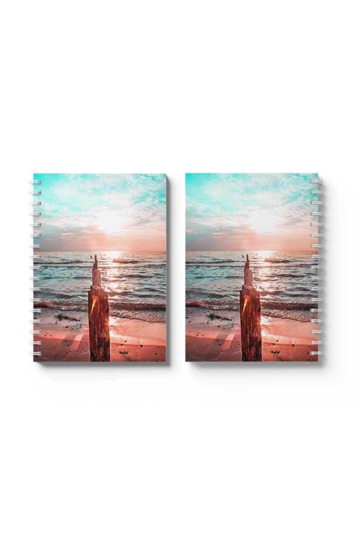 LOWHA-Spiral Notebook with Front and Back Hard Covers Featuring Beach Design 4