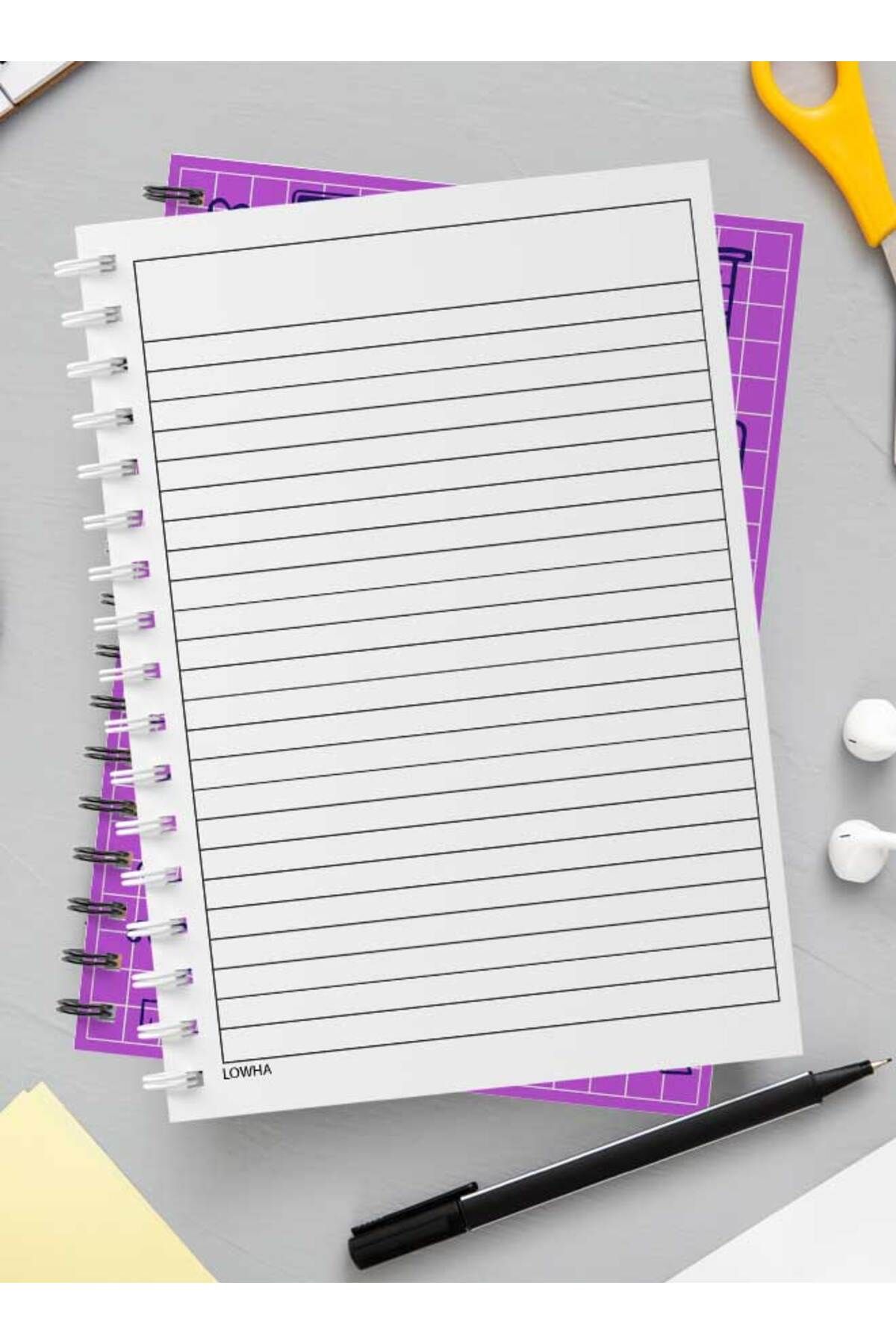 LOWHA-Spiral Notebook with Front and Back Hard Covers Featuring Back to School Grid Lines Design 3