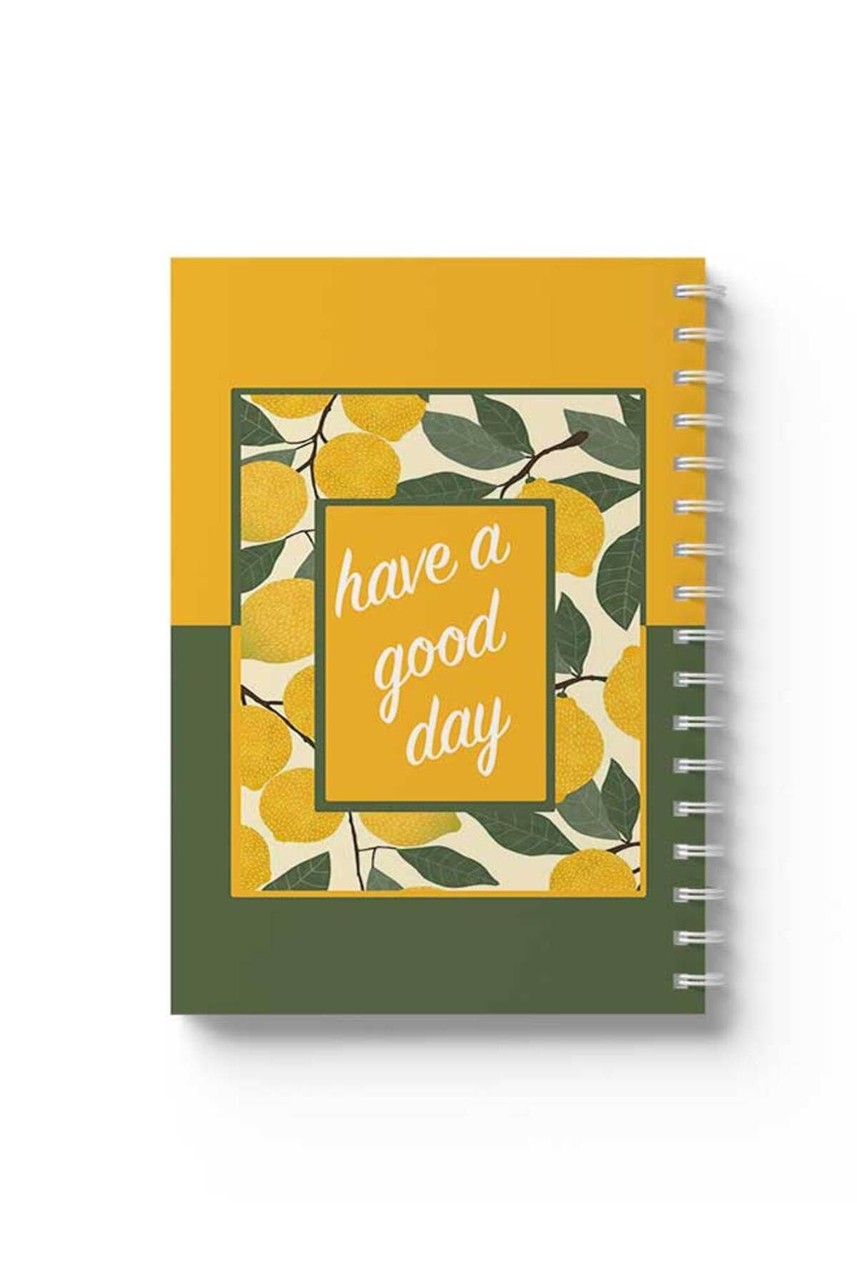 LOWHA-Spiral Notebook with Front and Back Hard Covers Featuring Have A good Day with Lemon Design 1