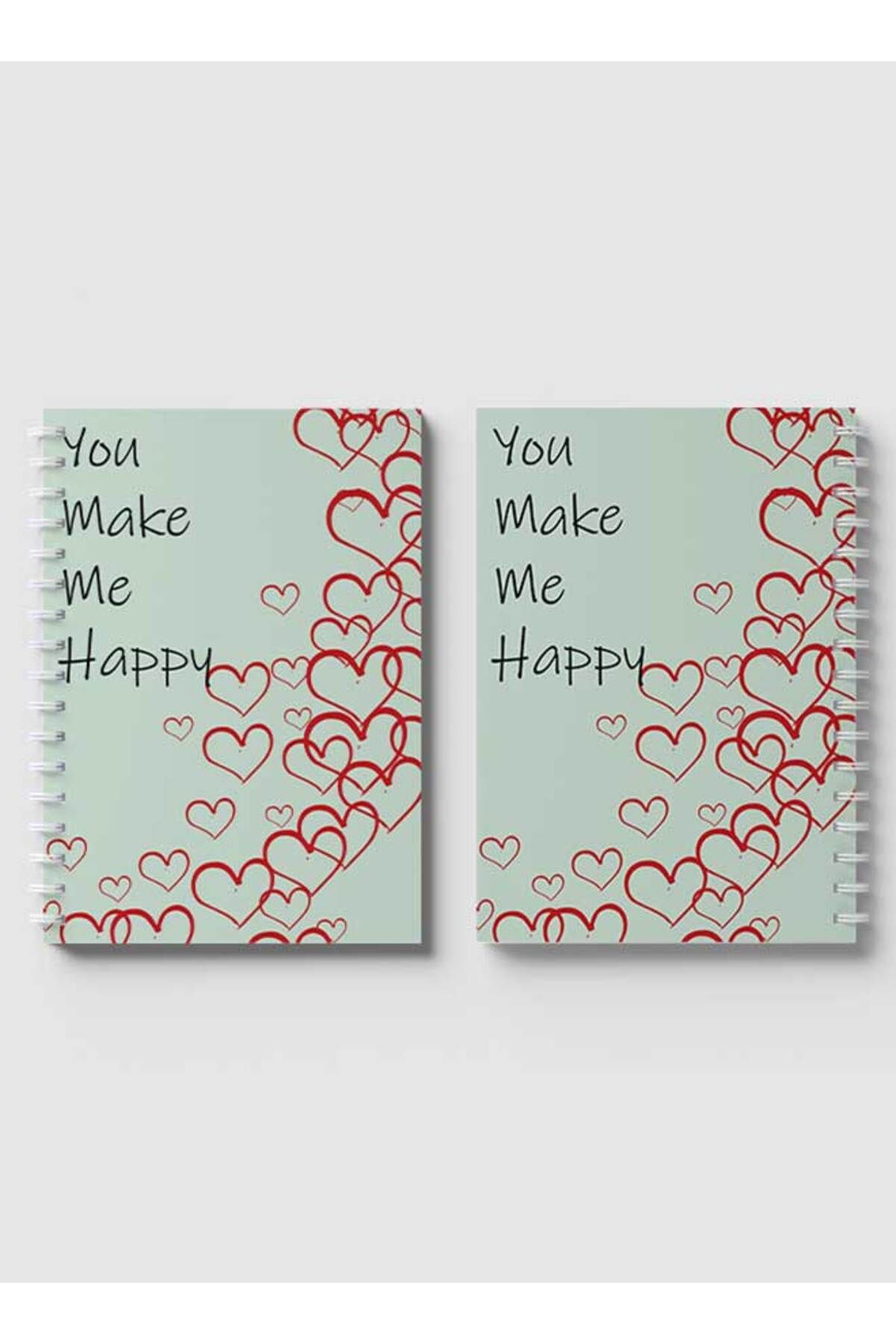 LOWHA-Spiral Notebook with Front and Back Hard Covers Featuring Hearts You Make Me Happy Design 4