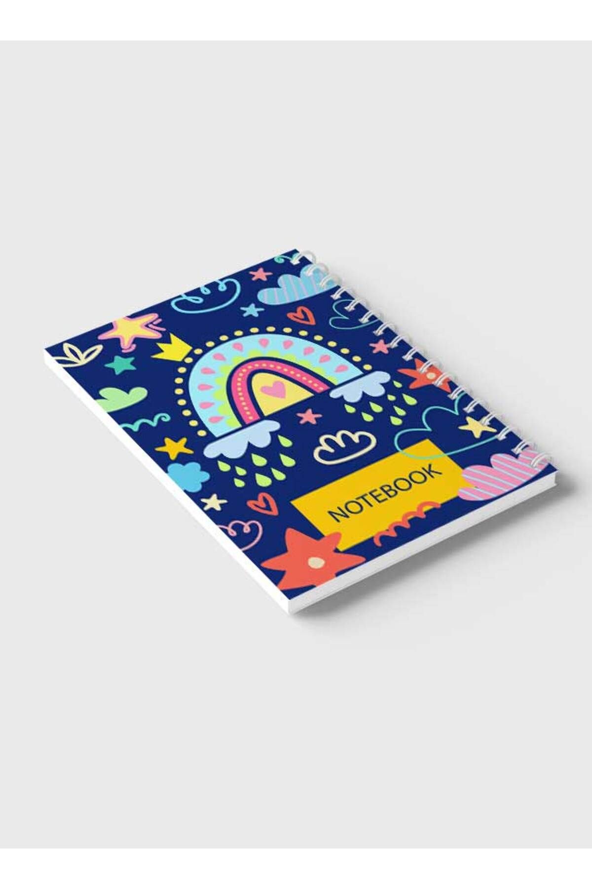 LOWHA-Spiral Notebook with Front and Back Hard Covers Featuring Boho Clouds Rain & Rainbow Design 6