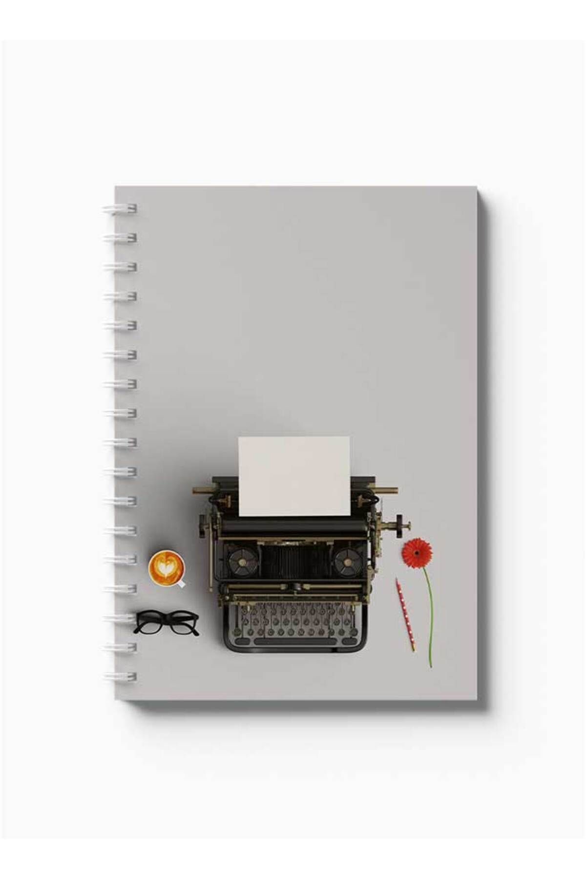 LOWHA-Spiral Notebook with Front and Back Hard Covers Featuring Typing Machine Design 5