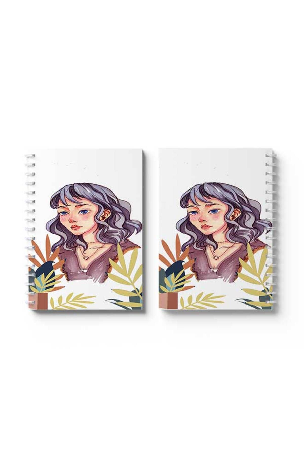 LOWHA-Spiral Notebook with Front and Back Hard Covers Featuring Painted Girl Design 4