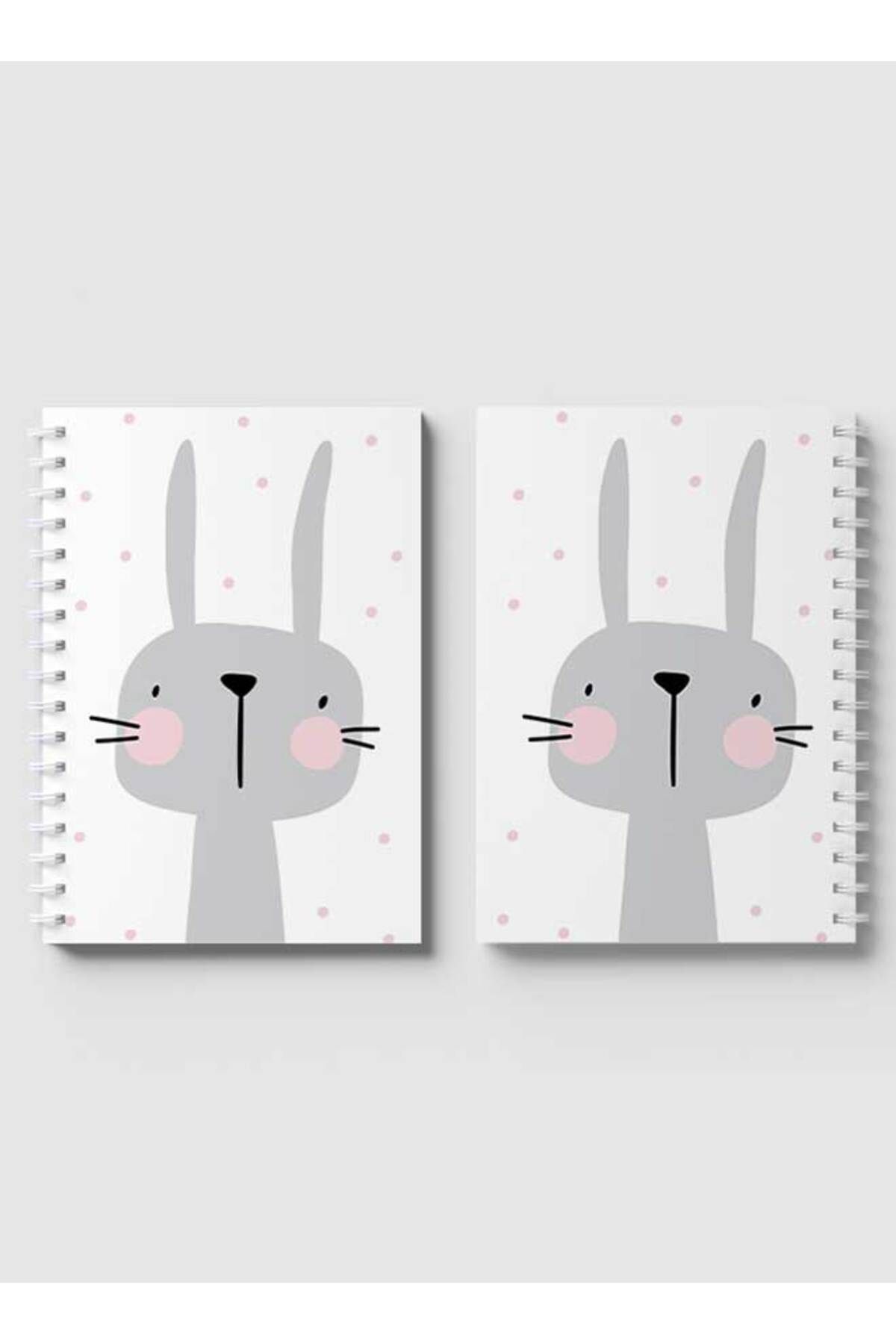 LOWHA-Spiral Notebook with Front and Back Hard Covers Featuring Rabbit Cartoon & Dots Design 4