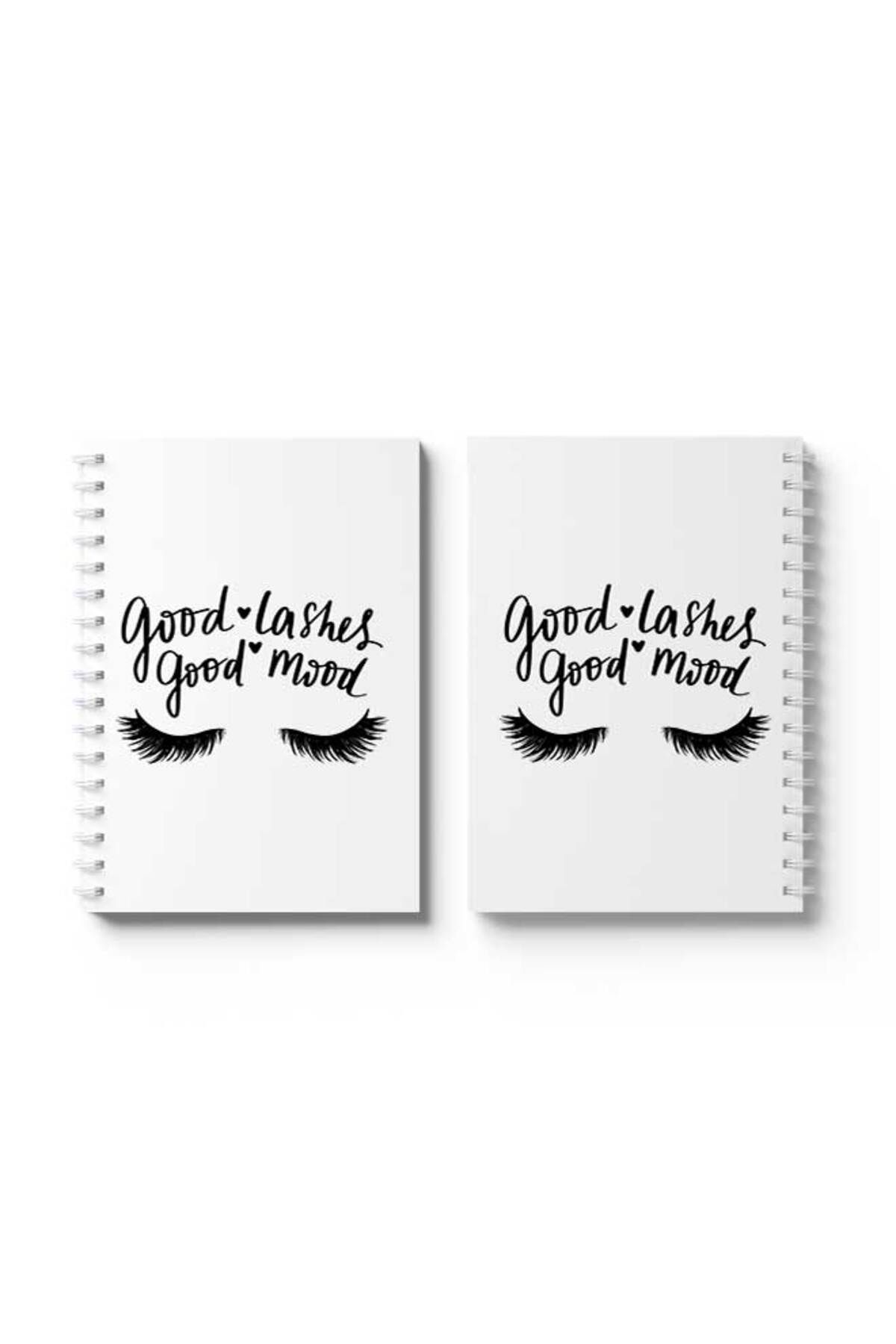LOWHA-Spiral Notebook with Front and Back Hard Covers Featuring Good Lashes Good Mood Design 4