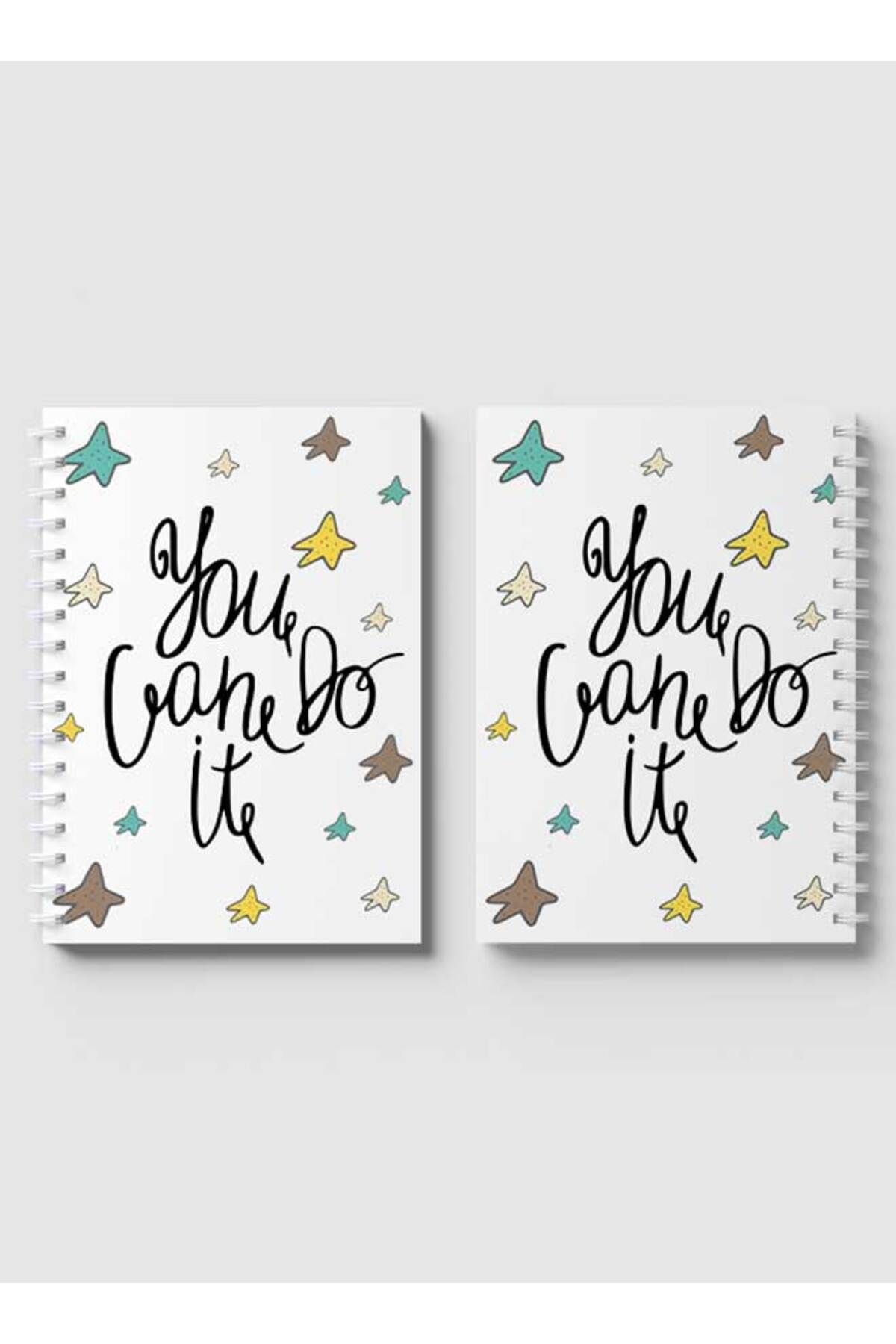 LOWHA-Spiral Notebook with Front and Back Hard Covers Featuring You Can Do It Doodle Stars Design 4