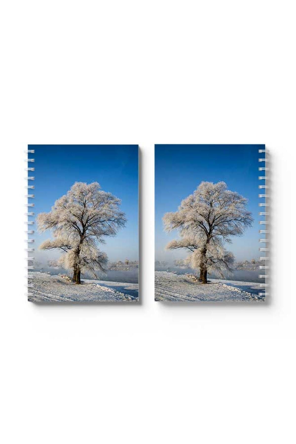 LOWHA-Spiral Notebook with Front and Back Hard Covers Featuring Snow Tree Design 4