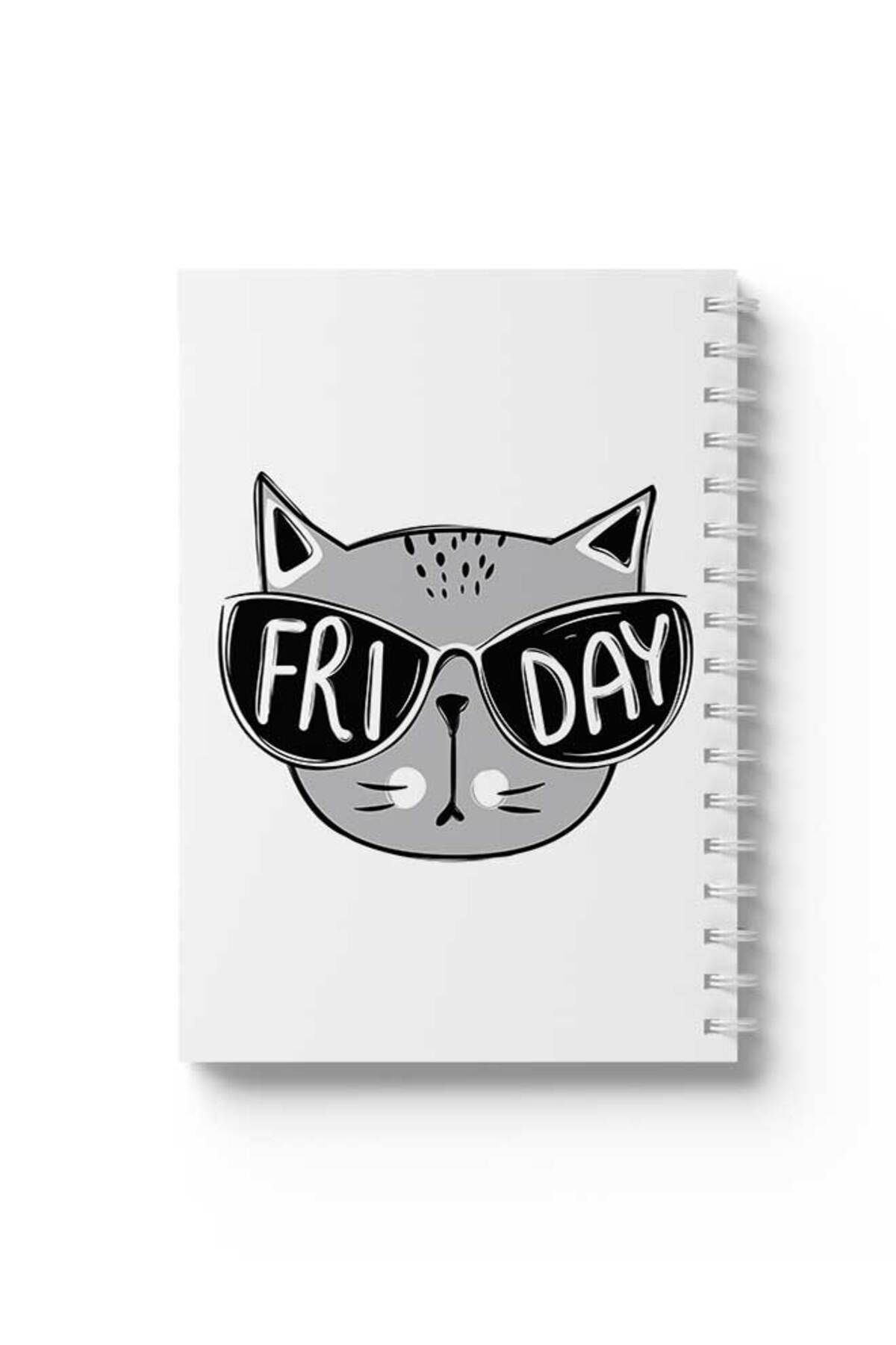 LOWHA-Spiral Notebook with Front and Back Hard Covers Featuring Friday with Cat Design 1