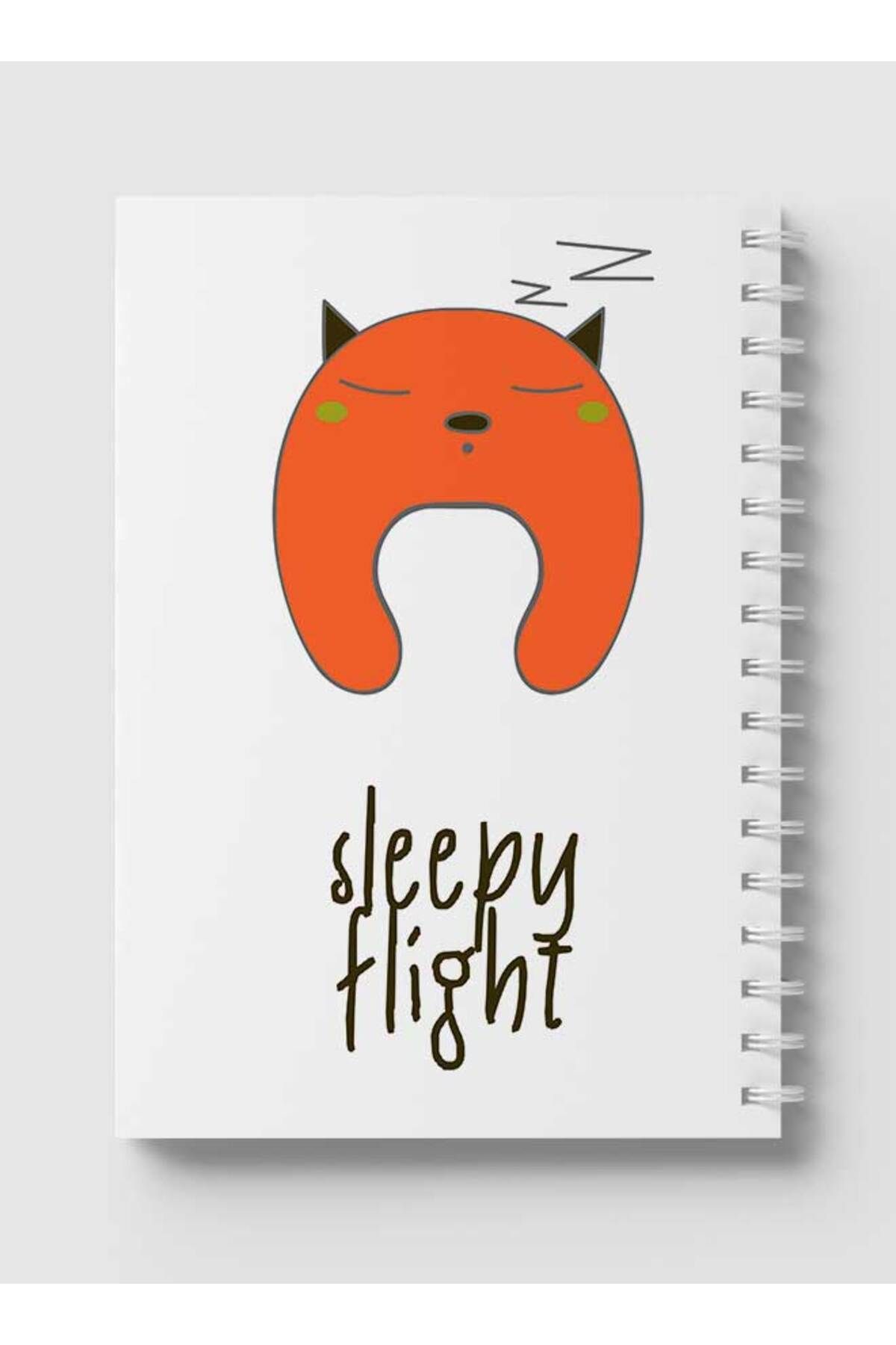 LOWHA-Spiral Notebook with Front and Back Hard Covers Featuring Sleepy Flight Doodle Cat Design 5