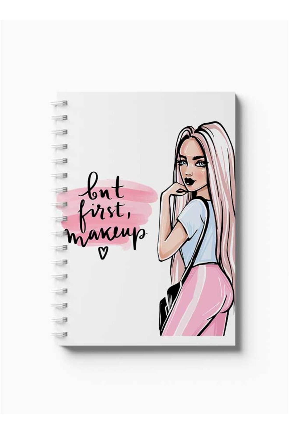 LOWHA-Spiral Notebook with Front and Back Hard Covers Featuring But First Makeup Design 5