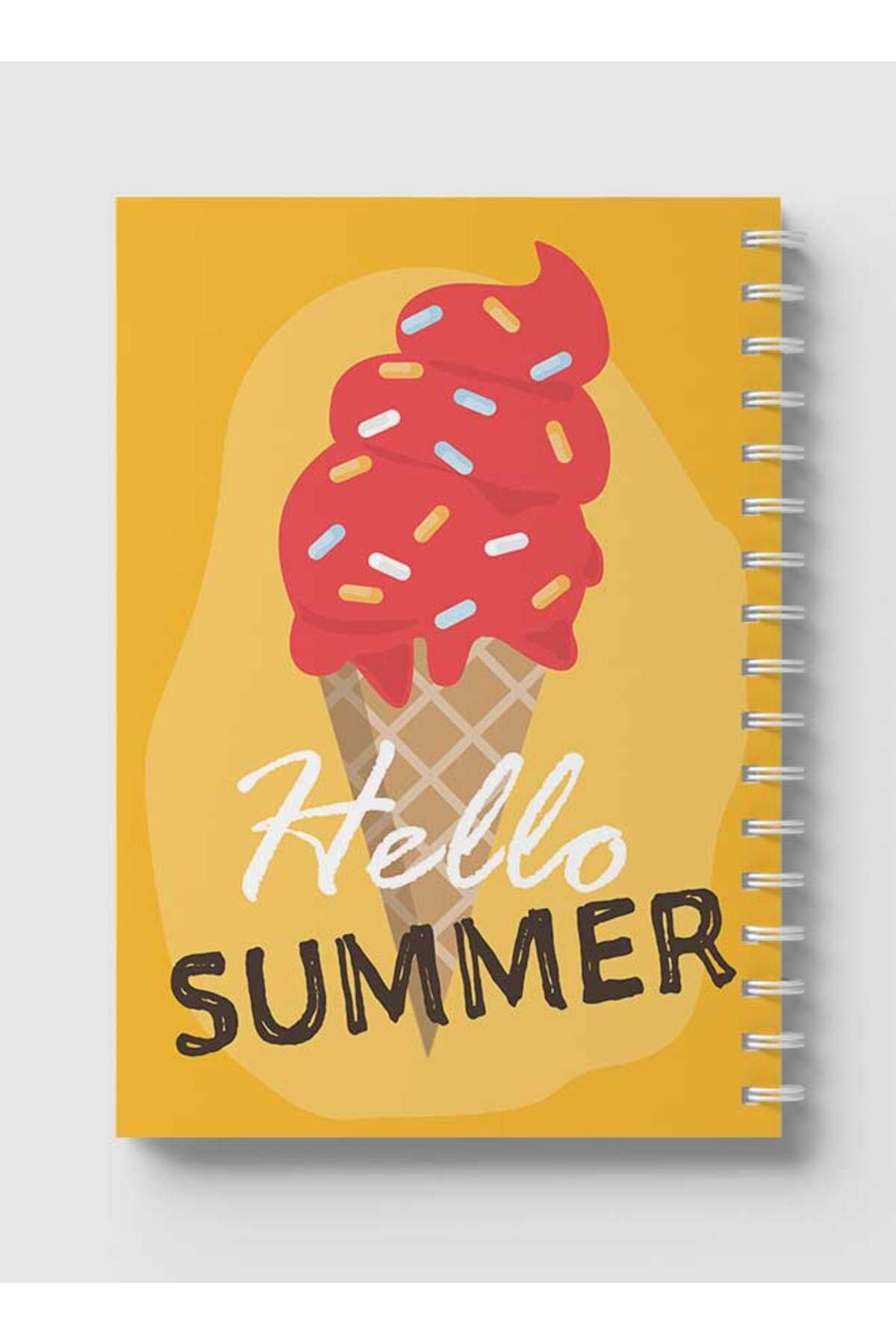 LOWHA-Spiral Notebook with Front and Back Hard Covers Featuring Hello Summer & Ice Cream Design 5