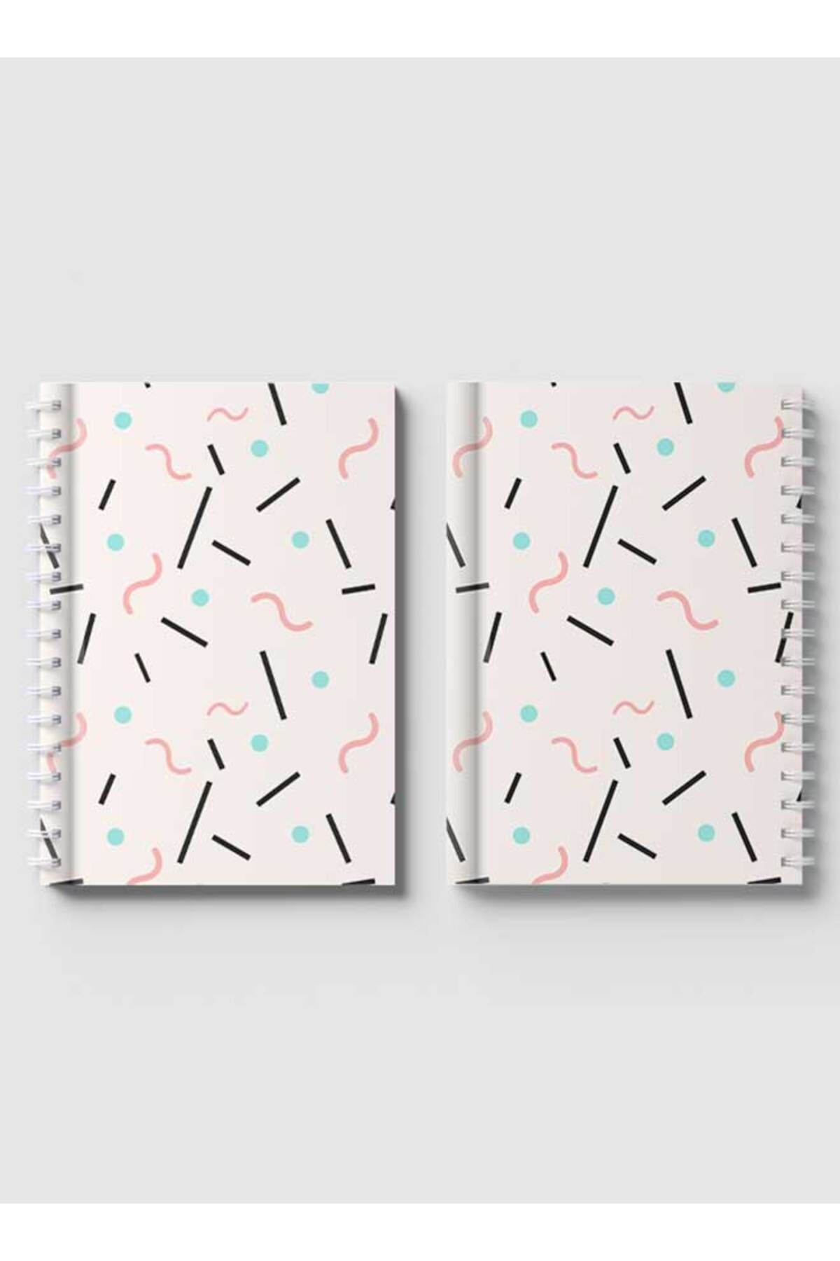 LOWHA-Spiral Notebook with Front and Back Hard Covers Featuring Memphis Abstract Shapes Design 4