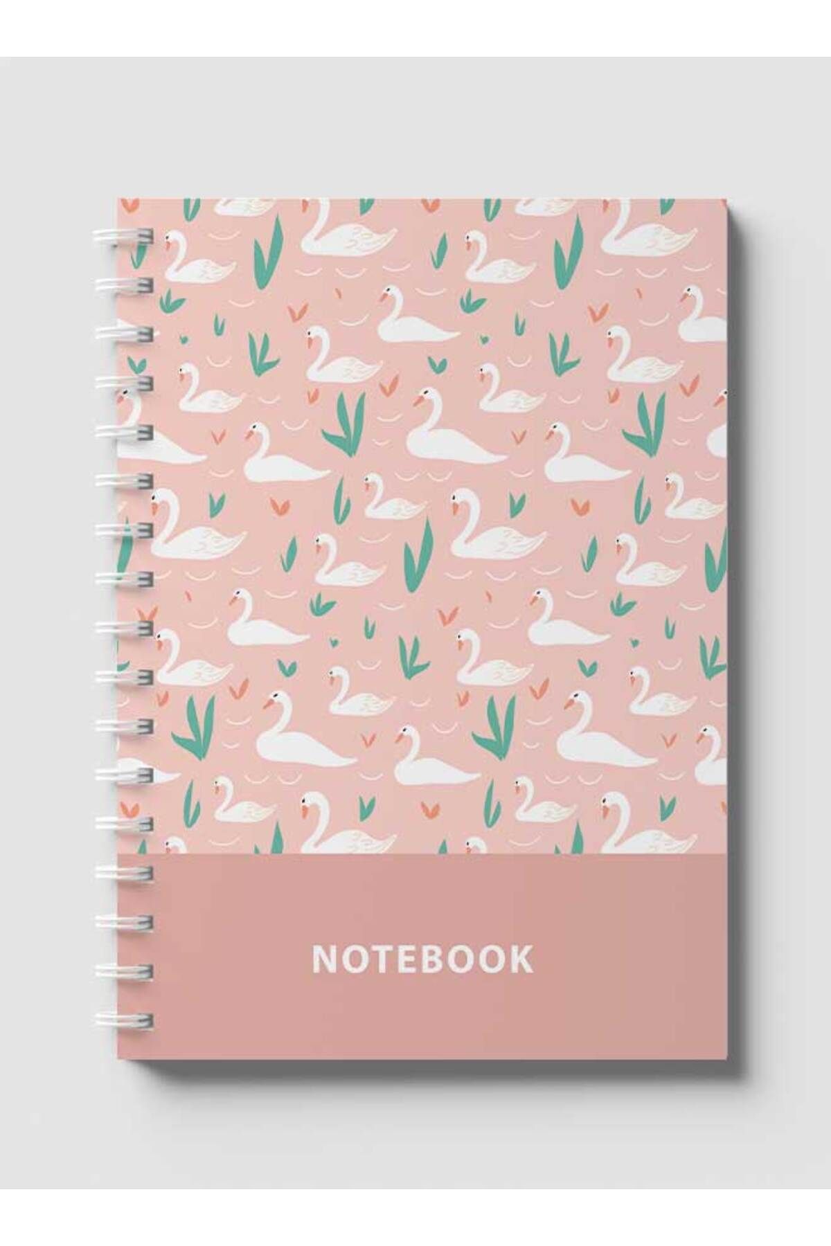 LOWHA-Spiral Notebook with Front and Back Hard Covers Featuring Swans in Pond Design 1
