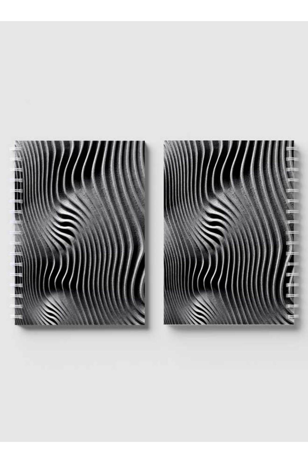 LOWHA-Spiral Notebook with Front and Back Hard Covers Featuring Abstract Concrete Wavy Lines Design 4