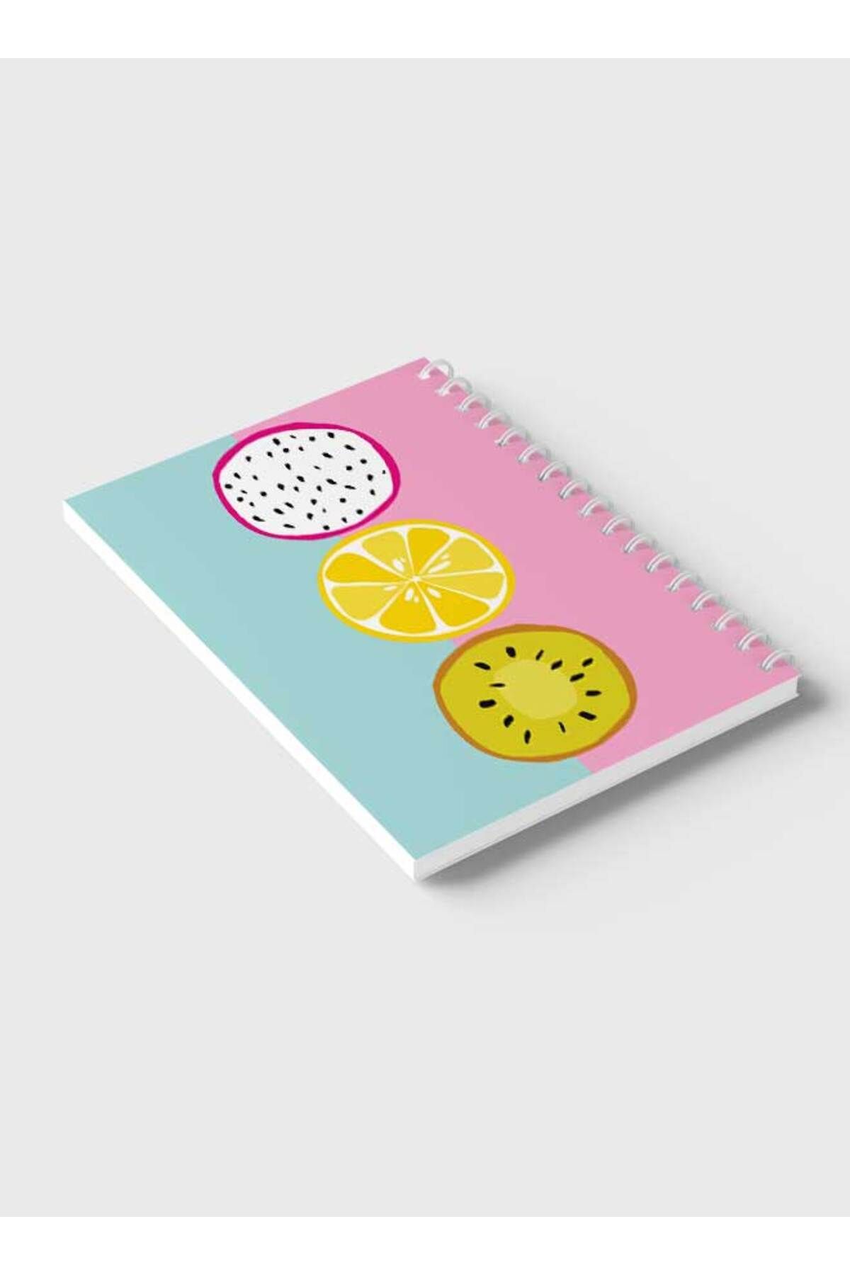 LOWHA-Spiral Notebook with Front and Back Hard Covers Featuring Dragon Fruit Lemon Kiwi Slice Design 6