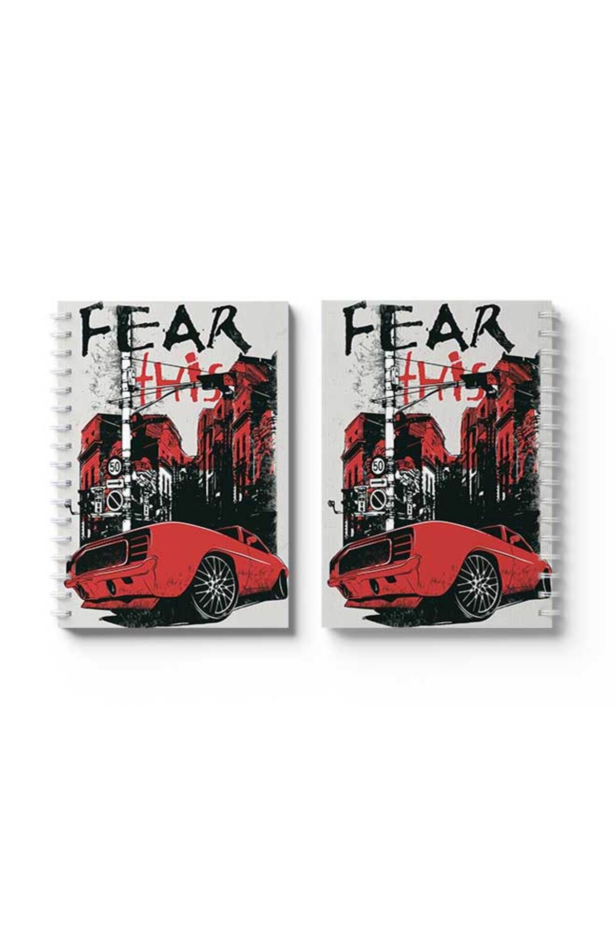 LOWHA-Spiral Notebook with Front and Back Hard Covers Featuring Fear This with Car Design 4