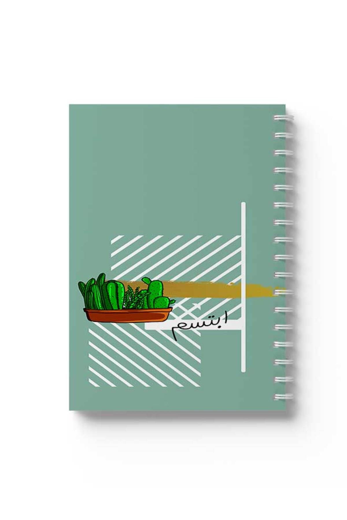 LOWHA-Spiral Notebook with Front and Back Hard Covers Featuring Arabic Smile with Cactus Design 1