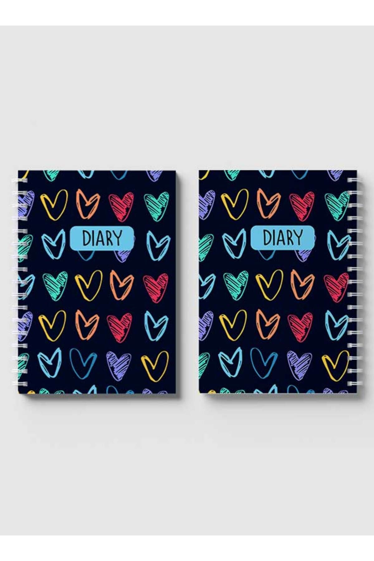 LOWHA-Spiral Notebook with Front and Back Hard Covers Featuring Colored Heart Shapes Drawing Design 4