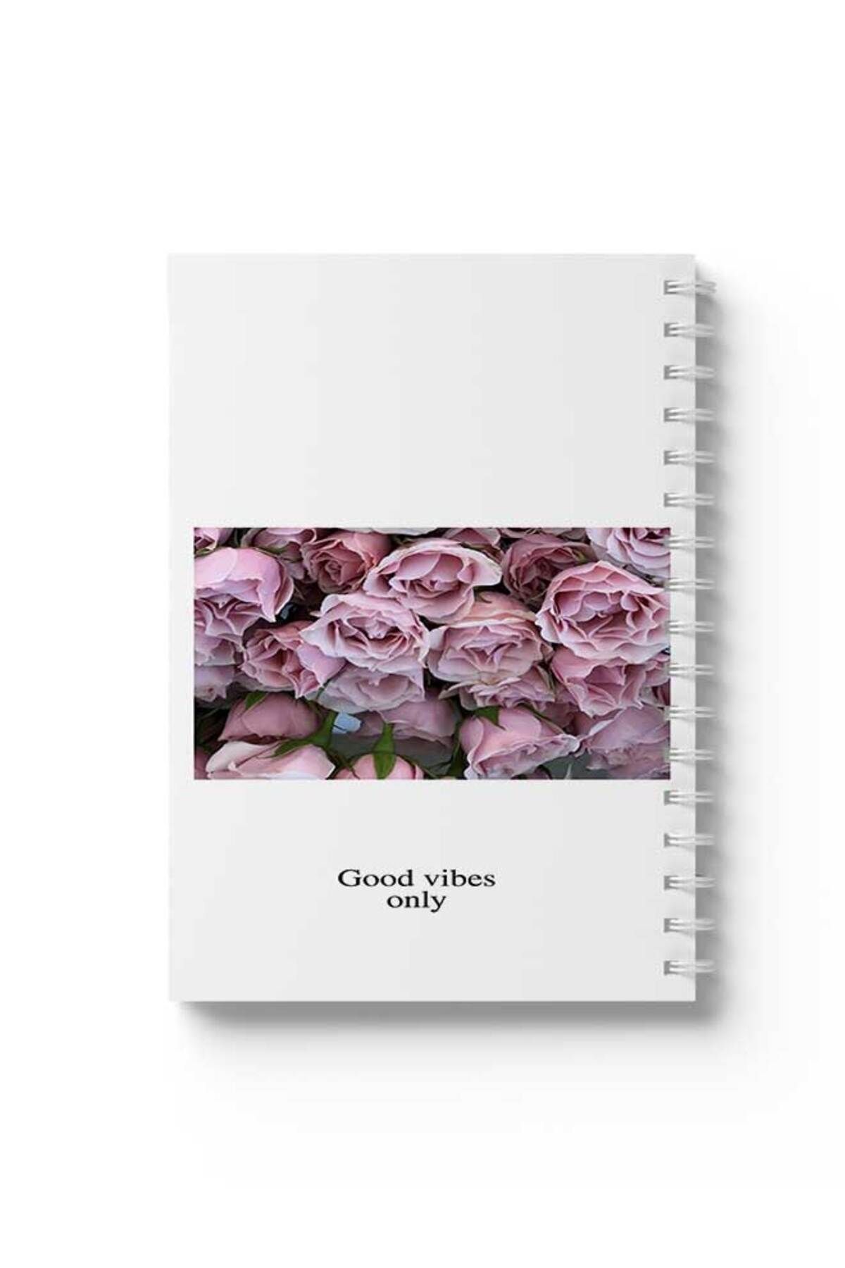 LOWHA-Spiral Notebook with Front and Back Hard Covers Featuring Good Vibes Only Design 1
