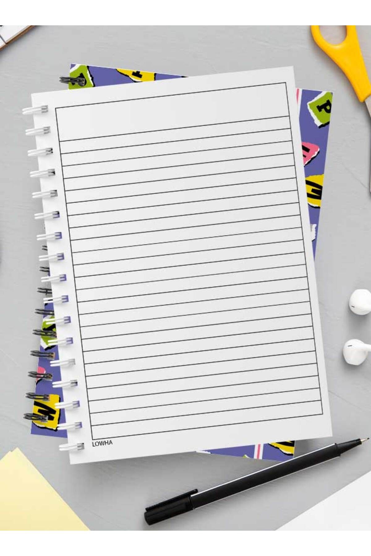 LOWHA-Spiral Notebook with Front and Back Hard Covers Featuring Torn Letters & Number Design 3