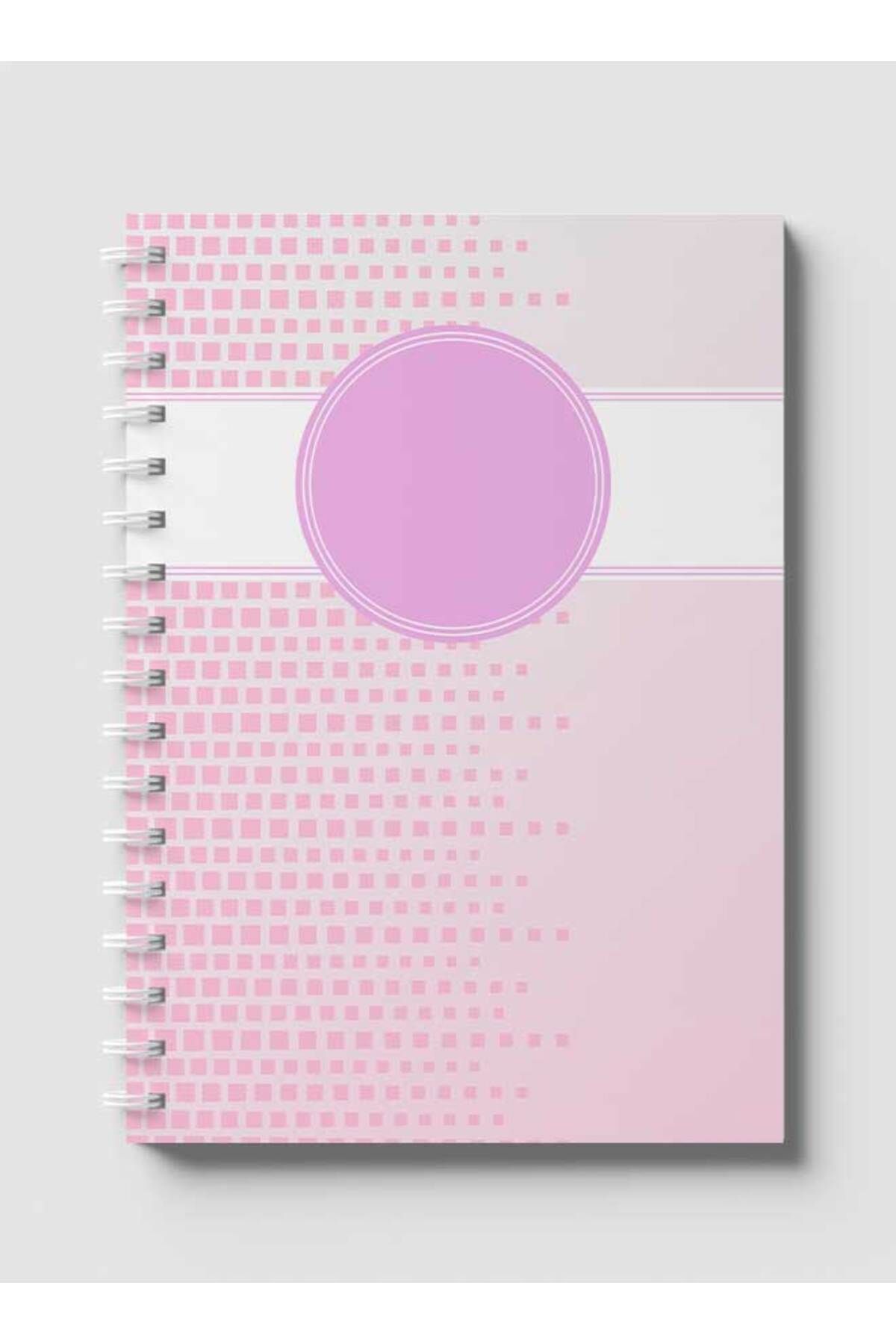 LOWHA-Spiral Notebook with Front and Back Hard Covers Featuring Abstract Pink & White Cube Design 1