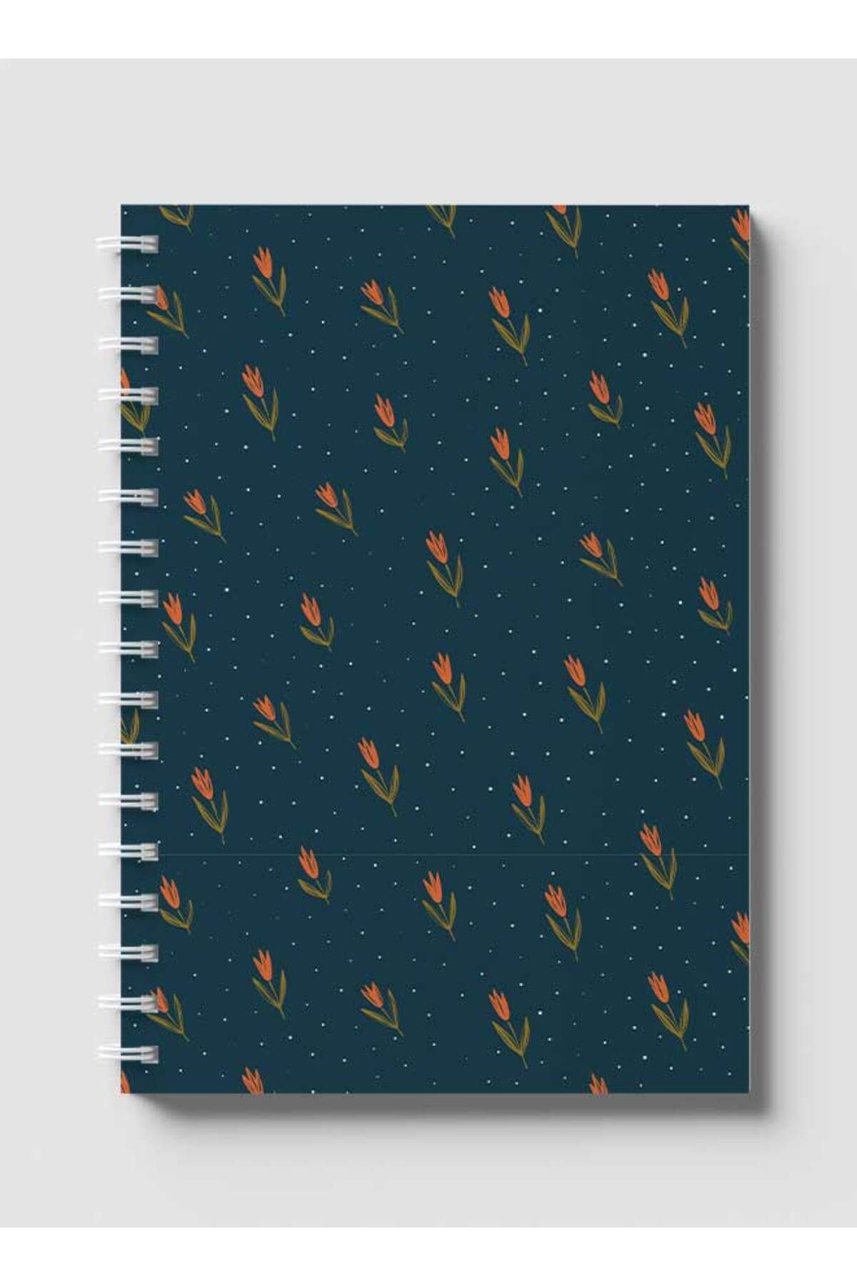 LOWHA-Spiral Notebook with Front and Back Hard Covers Featuring Flowers with White Dots Design 1