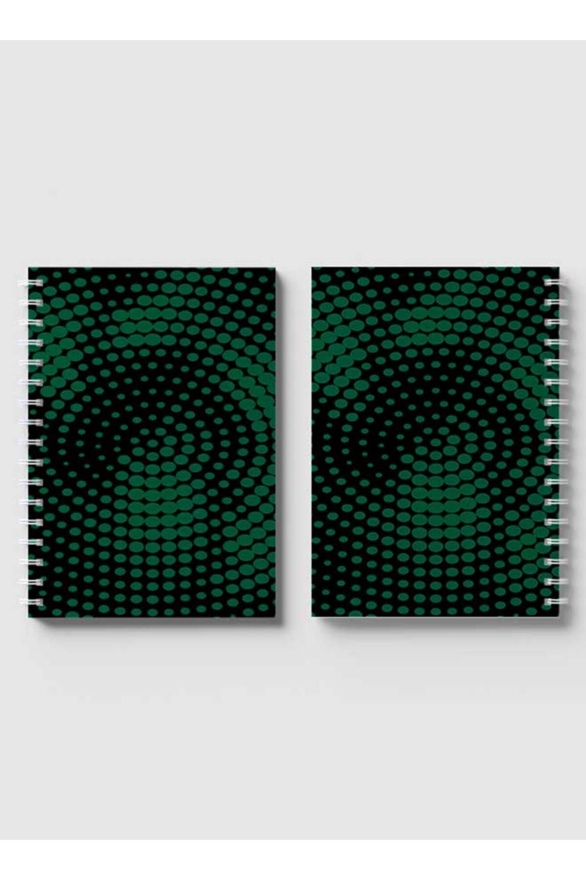 LOWHA-Spiral Notebook with Front and Back Hard Covers Featuring Swirl Halftone Green Design 4