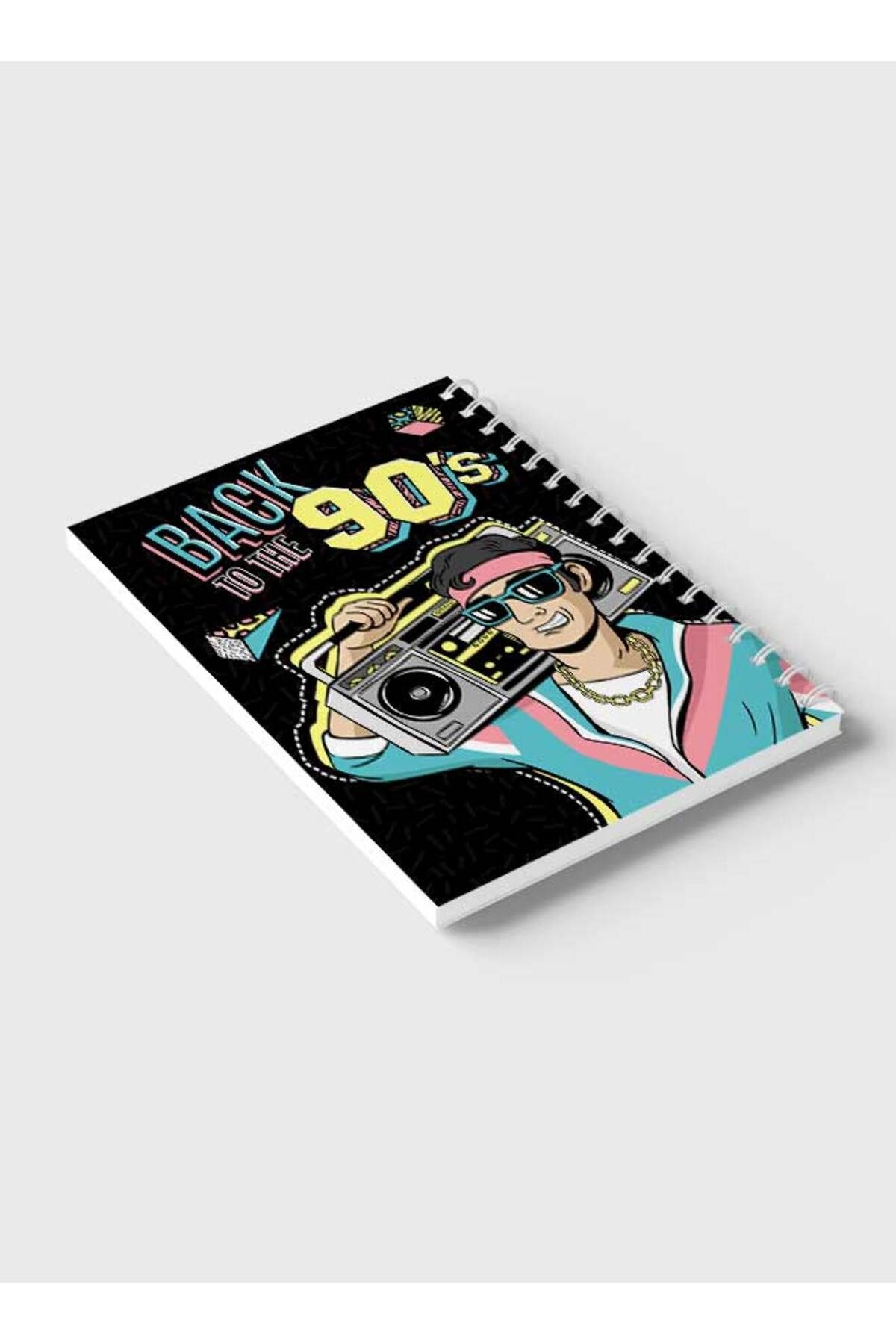 LOWHA-Spiral Notebook with Front and Back Hard Covers Featuring Back to the 90's Design 6