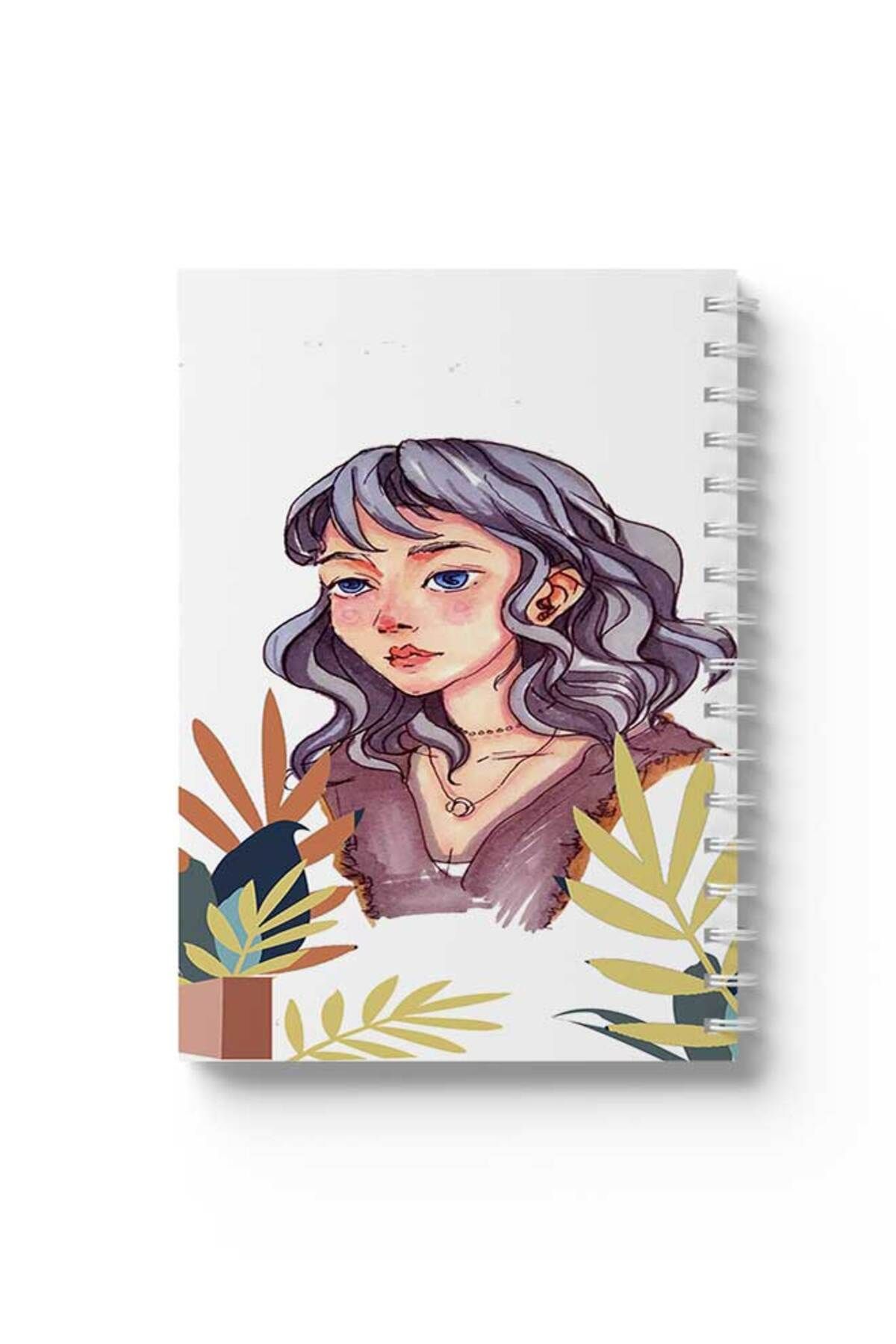 LOWHA-Spiral Notebook with Front and Back Hard Covers Featuring Painted Girl Design 1